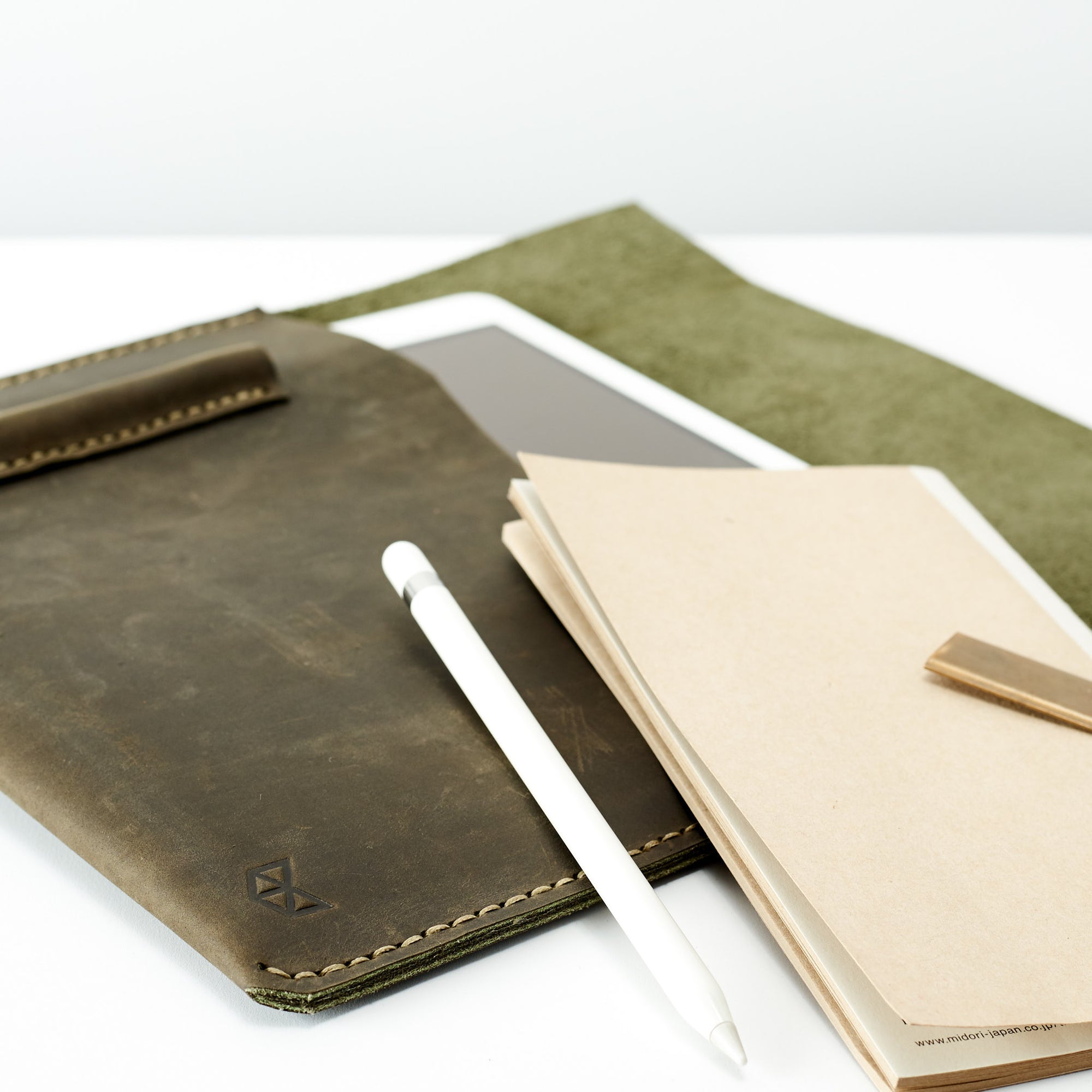 Style. iPad Sleeve. iPad Leather Case Green With Apple Pencil Holder by Capra Leather