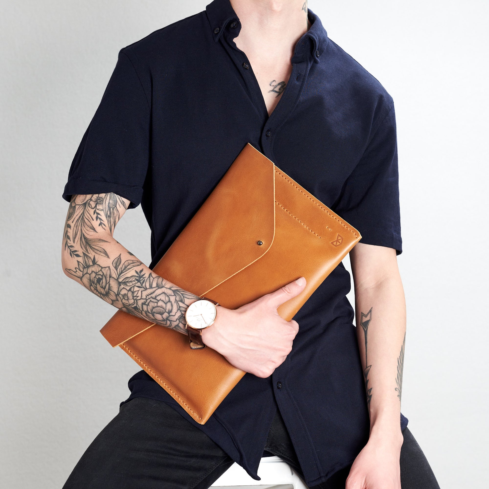 Light brown handcrafted leather reMarkable tablet case. Folio with Marker holder. Paper E-ink tablet minimalist sleeve design. 