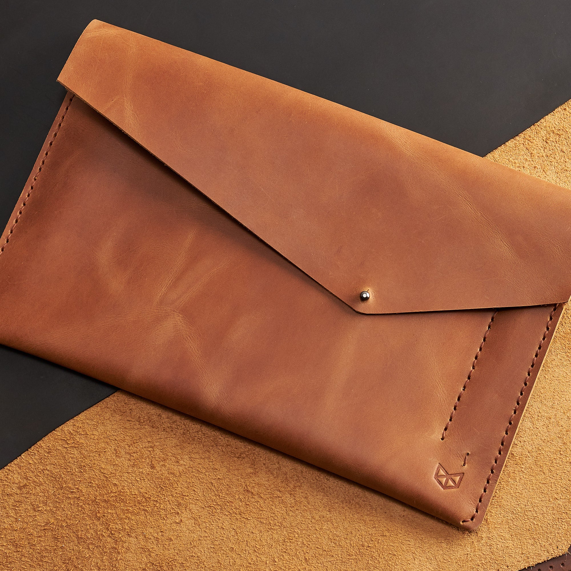 Style. Light brown handcrafted leather reMarkable tablet case. Folio with Marker holder. Paper E-ink tablet minimalist sleeve design. 