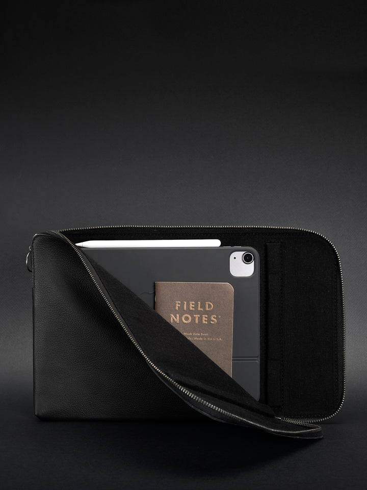 Linen interior. Draftsman 6 iPad Case Black, iPad Pro 11-inch, iPad Pro 12.9-inch, M1 Chip by Capra Leather