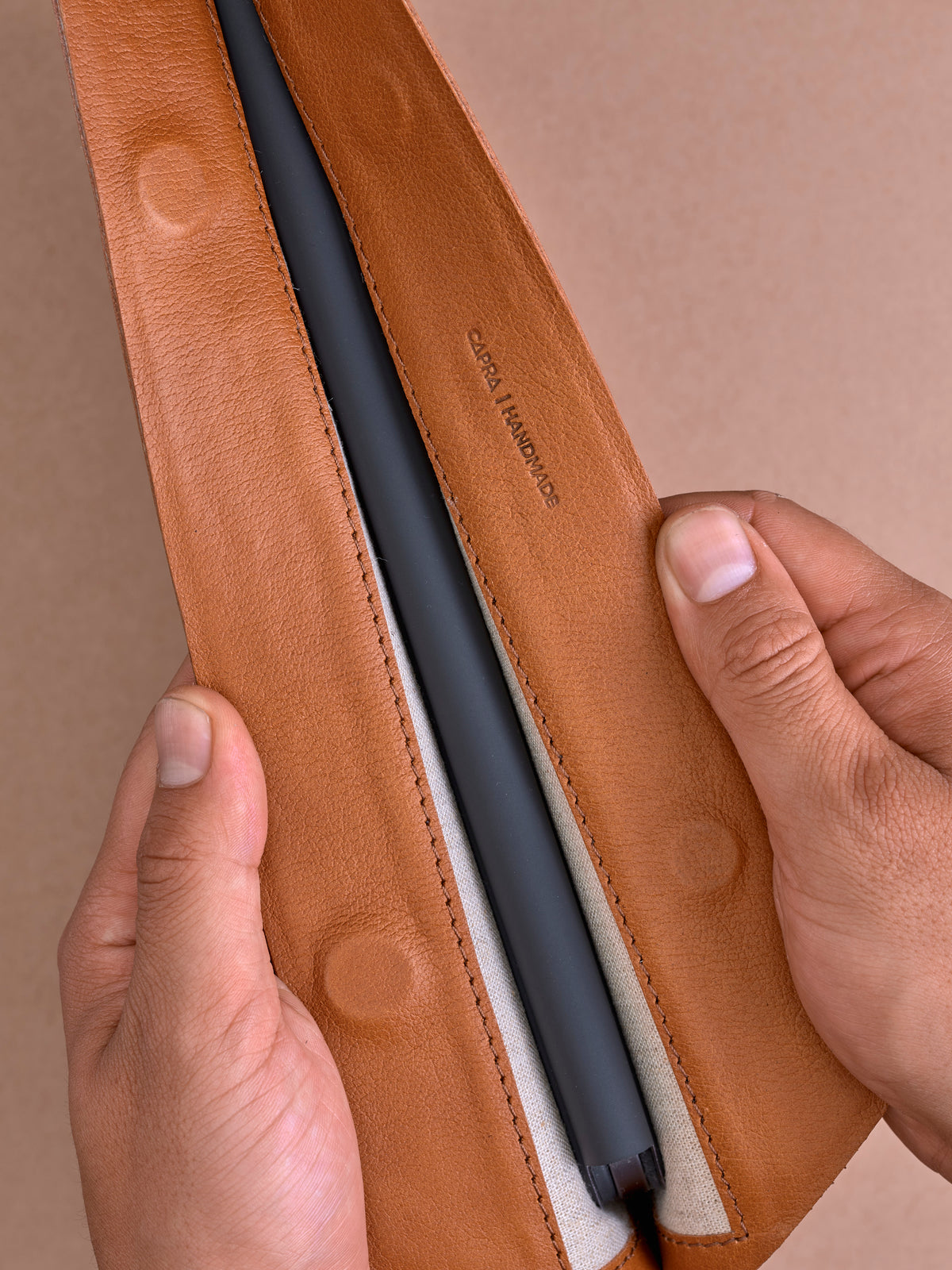 Magnetic closure. Draftsman 7 iPad Sleeve Cover Tan, iPad Pro 11-inch, iPad Pro 12.9-inch, M1 Chip by Capra Leather