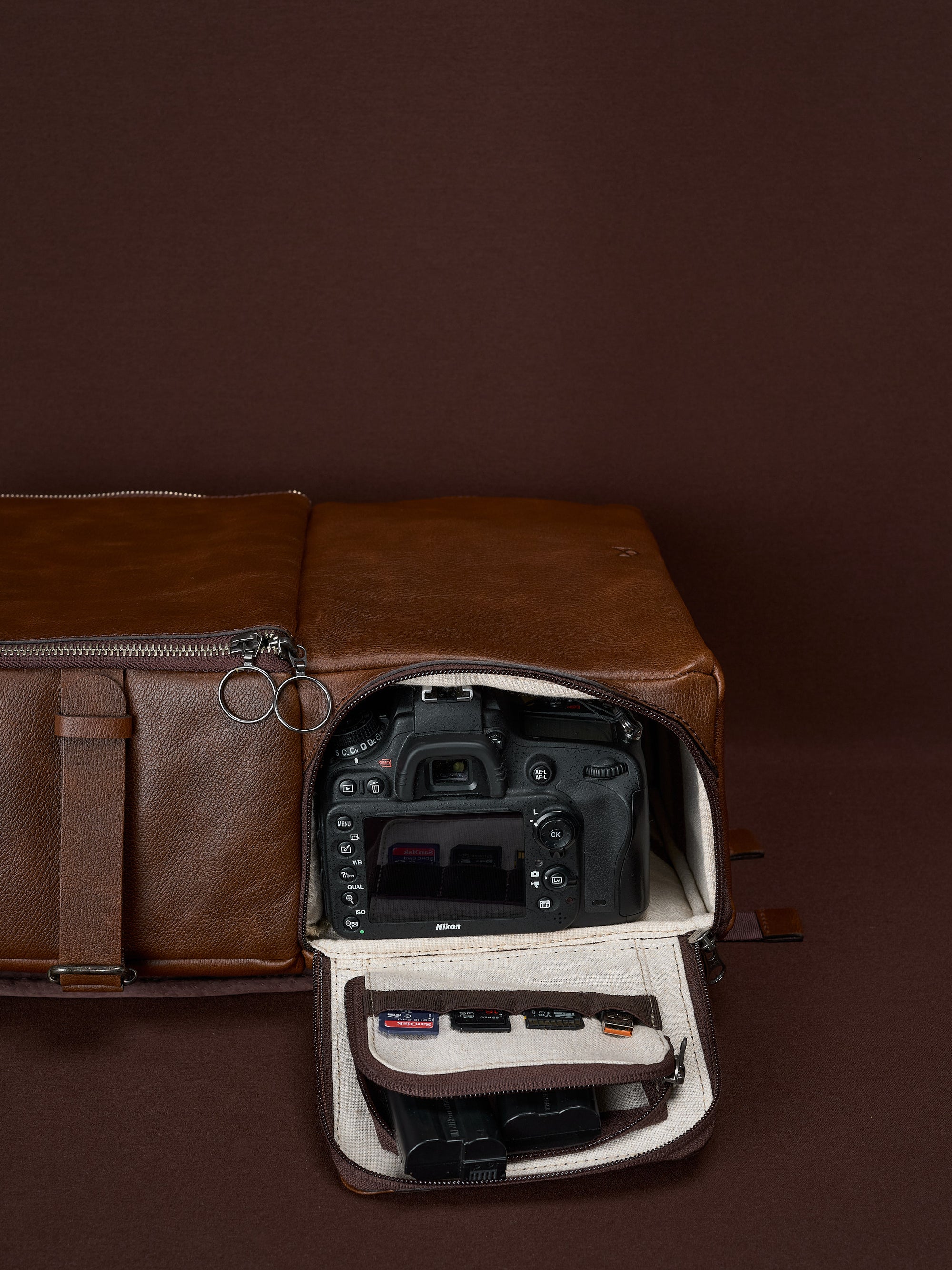 backpack for 2 dslr cameras brown by capra leather