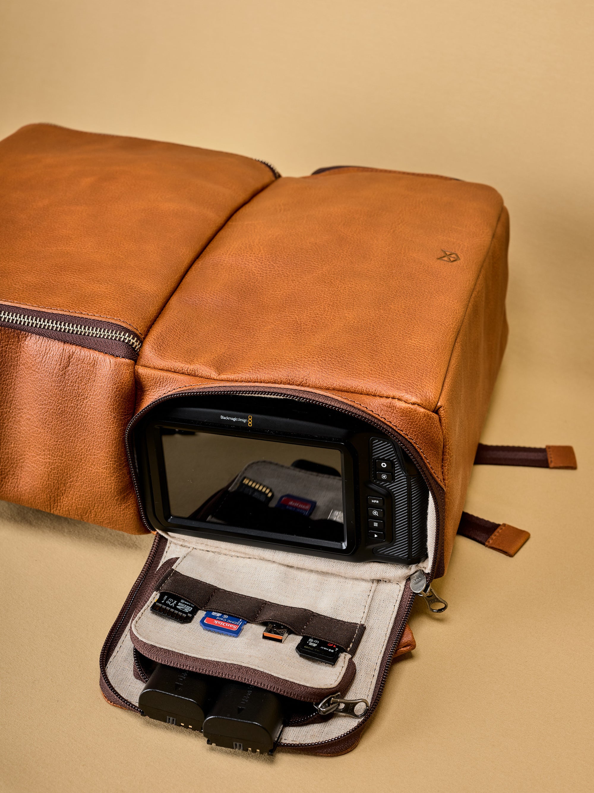 rucksack camera bag tan by capra leather