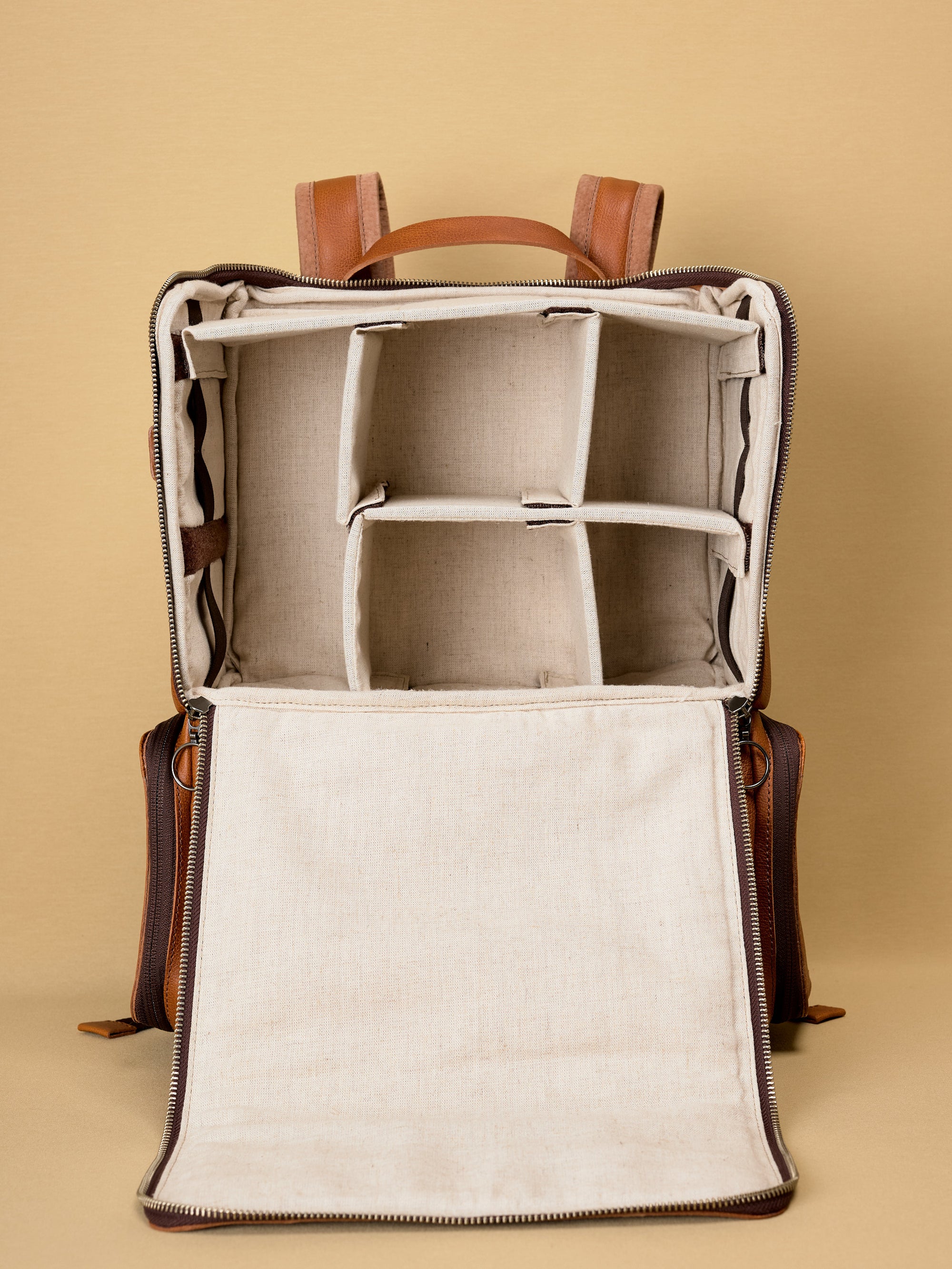 camera laptop backpack tan by capra leather