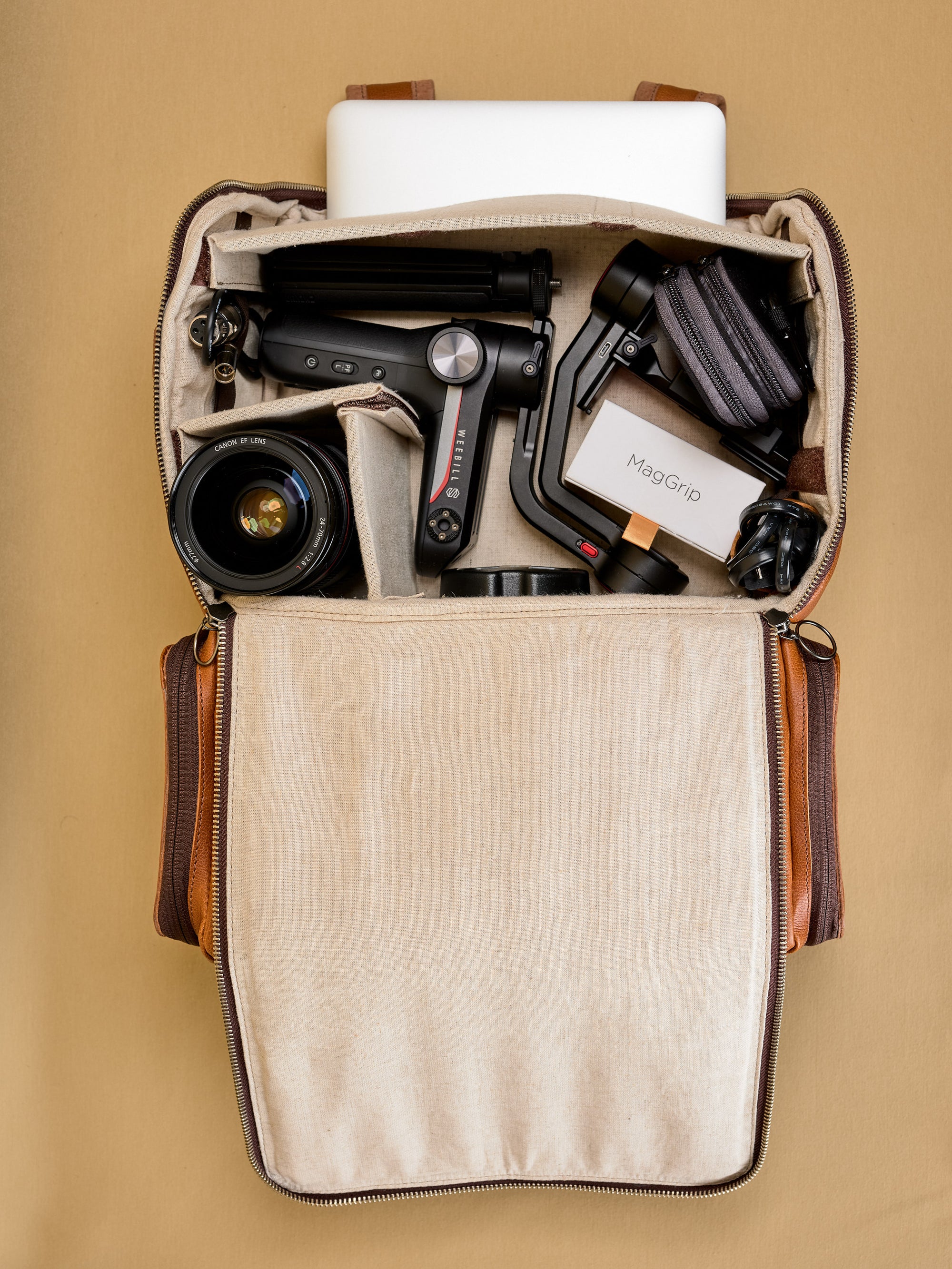 camera backpack with laptop compartment tan by capra leather