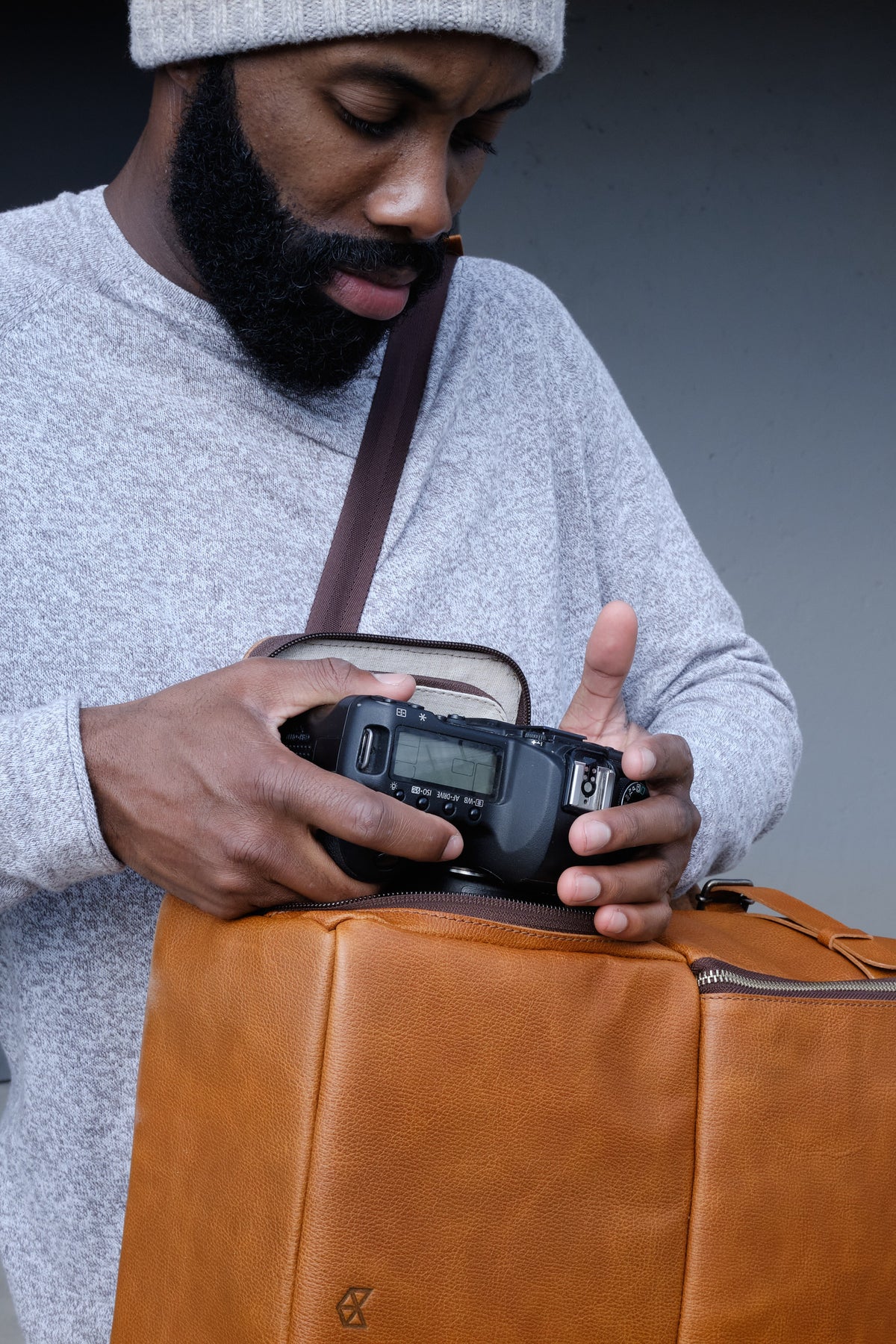 canon camera backpack bag tan by capra leather