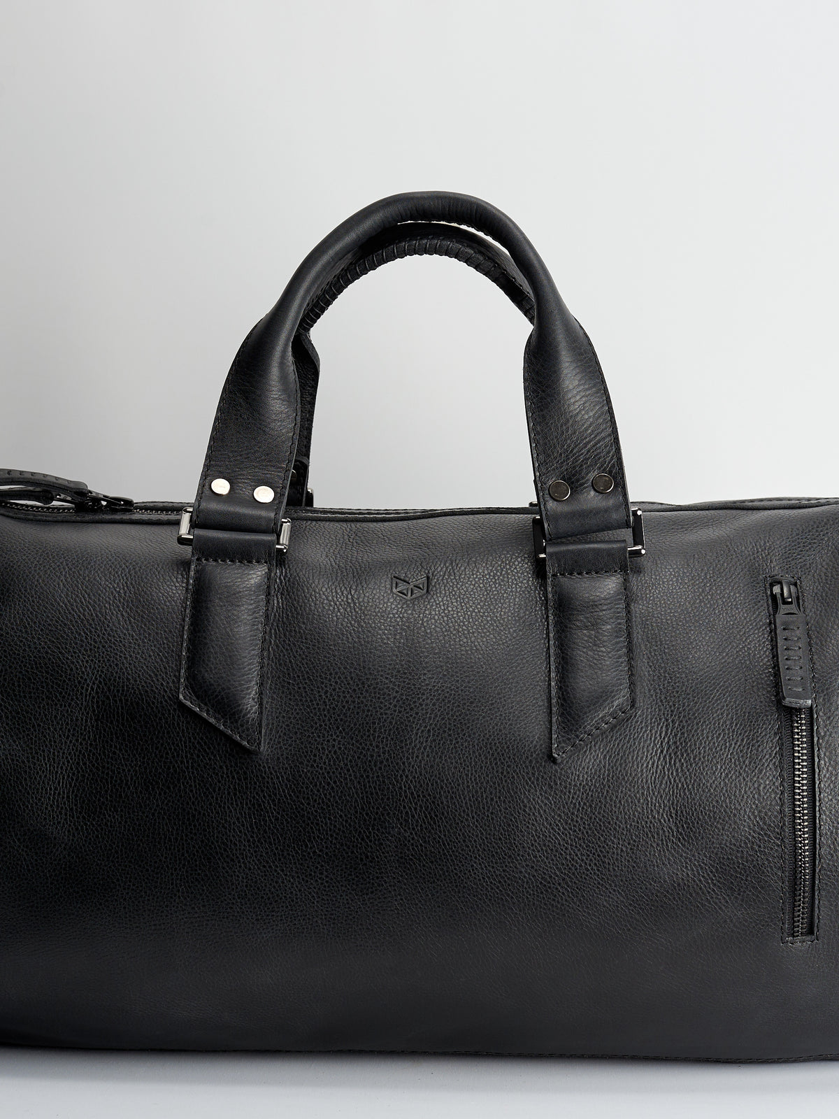 Black Duffle leather travel bag for men. Gym athletic bag 