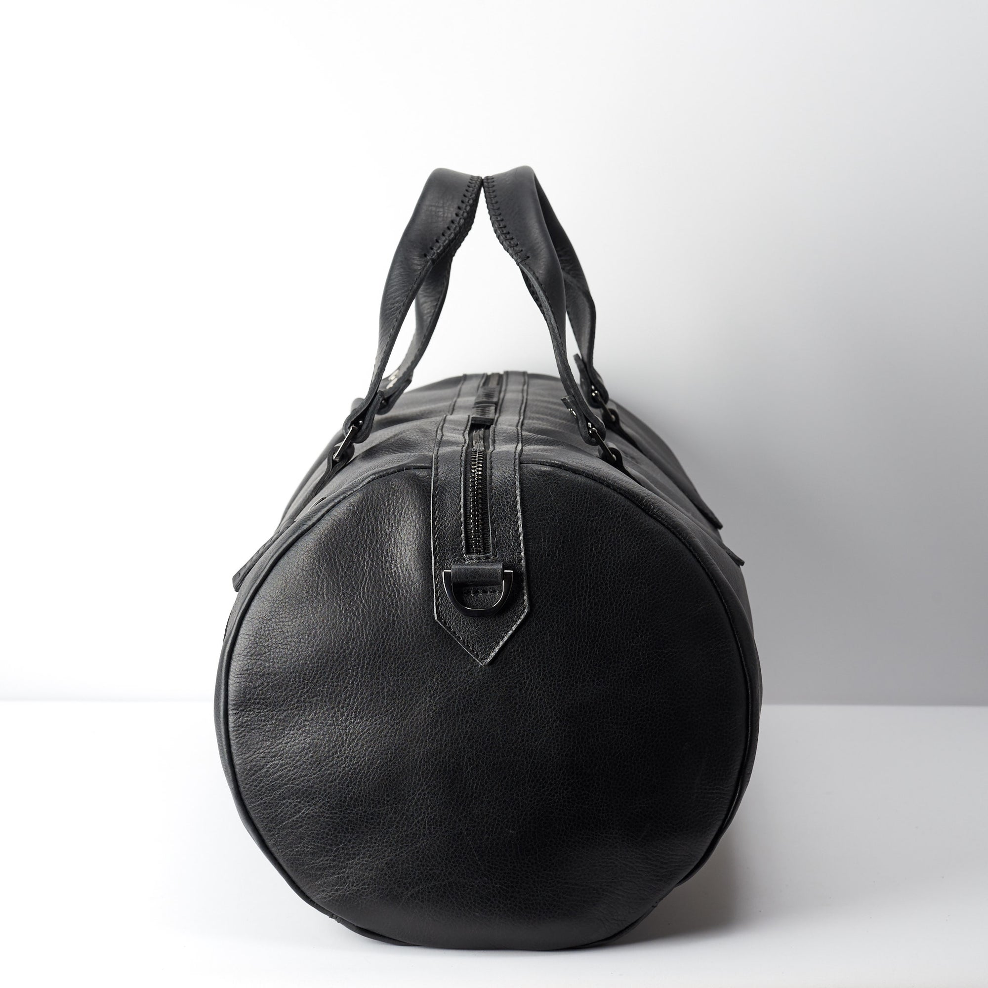 Angle. Handmade black leather holdall bag for mens gifts
