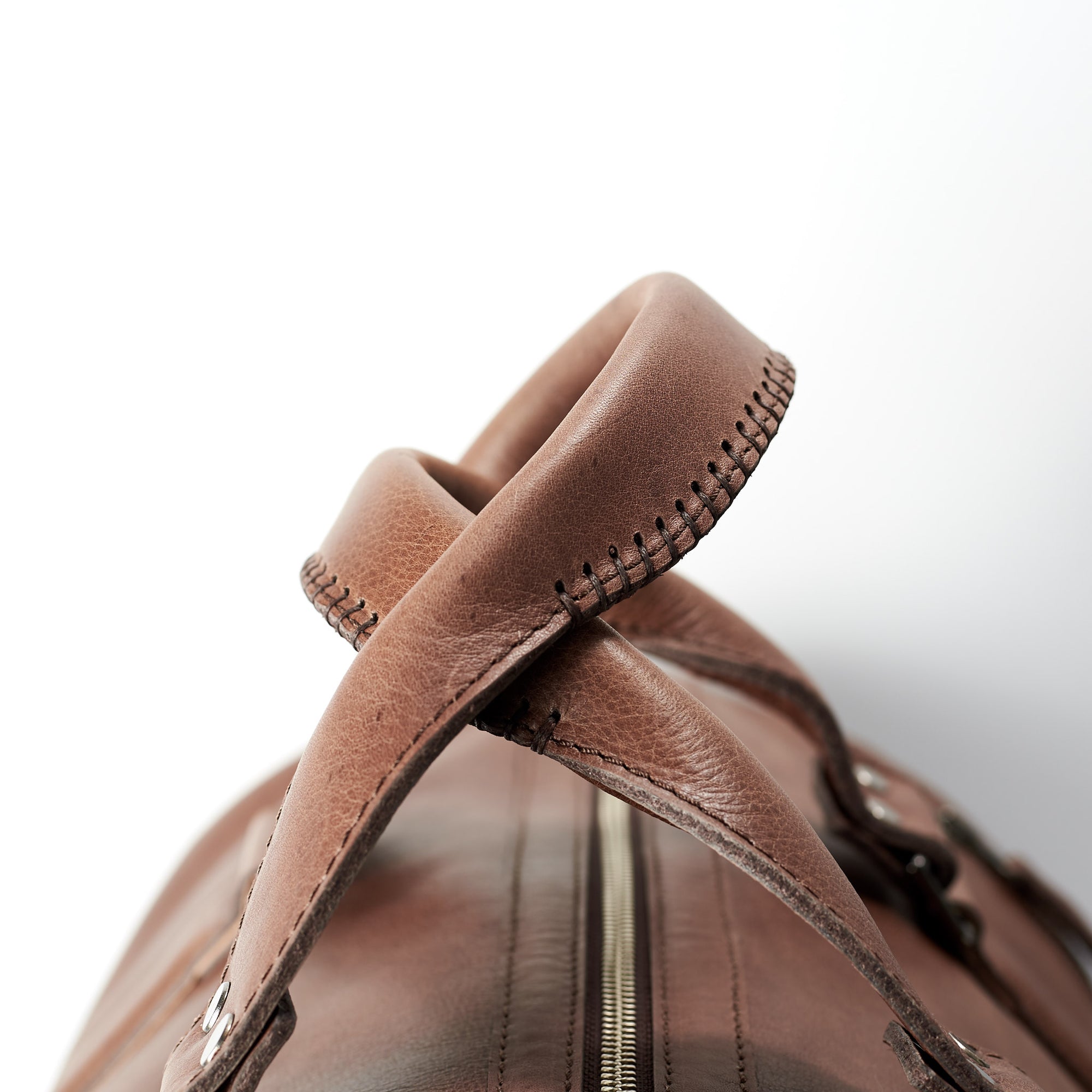 Hand stitched leather handles. Brown leather carryall bag. Mens travel weekender bag