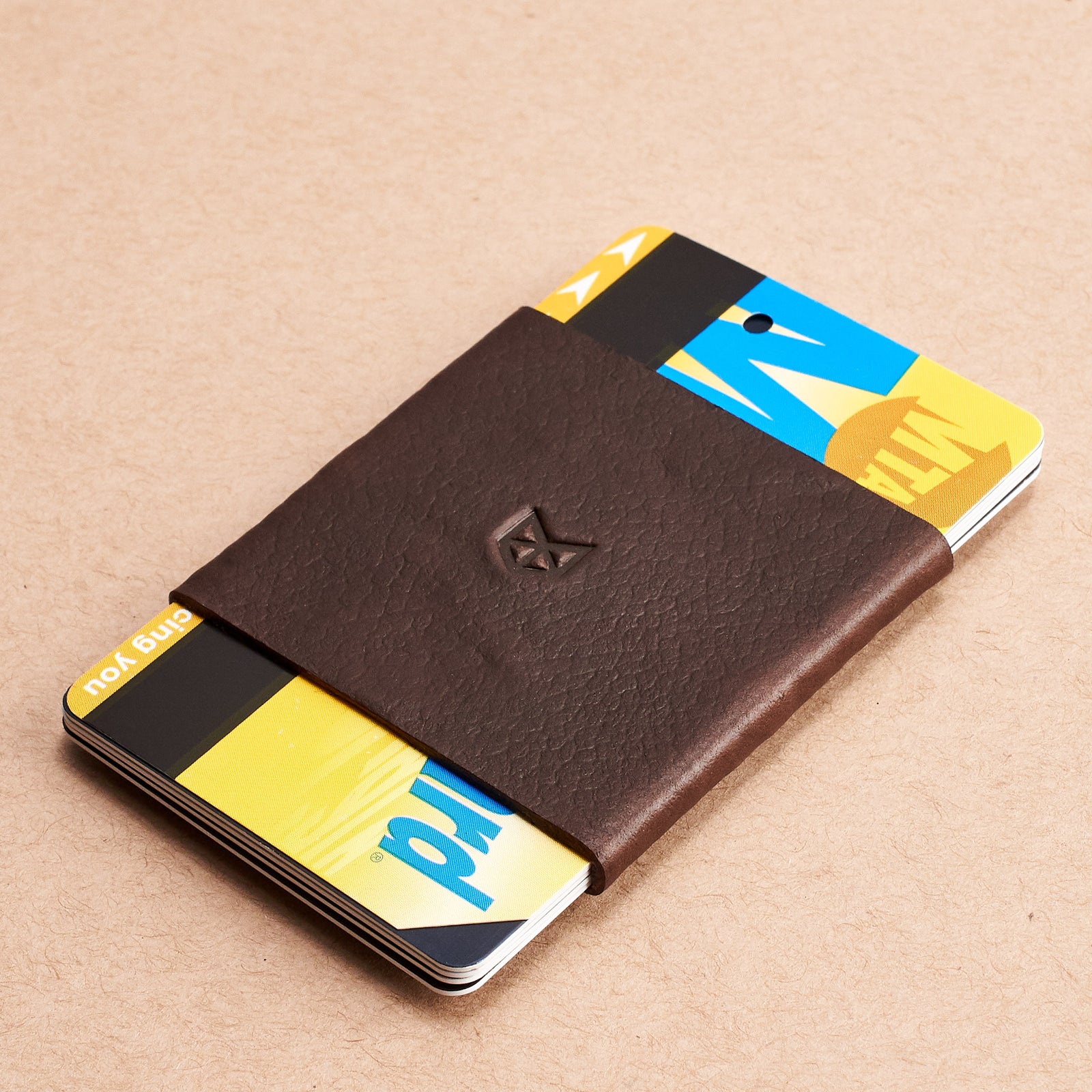 Elastic card holder. leather dark brown slim wallet gifts for men handmade accessories