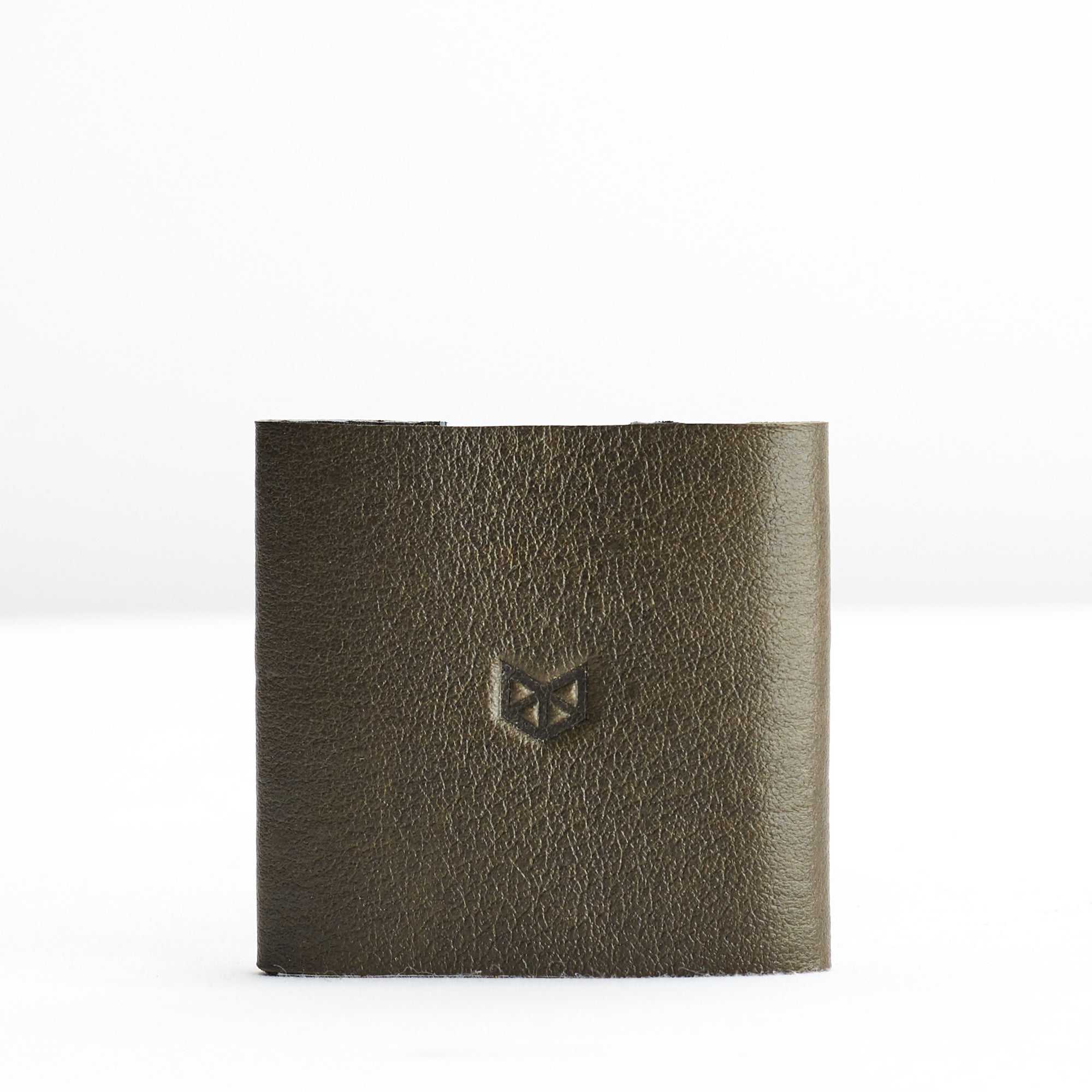 Elastic cardholder. Leather dark green slim wallet, minimalist bifold for mens gifts