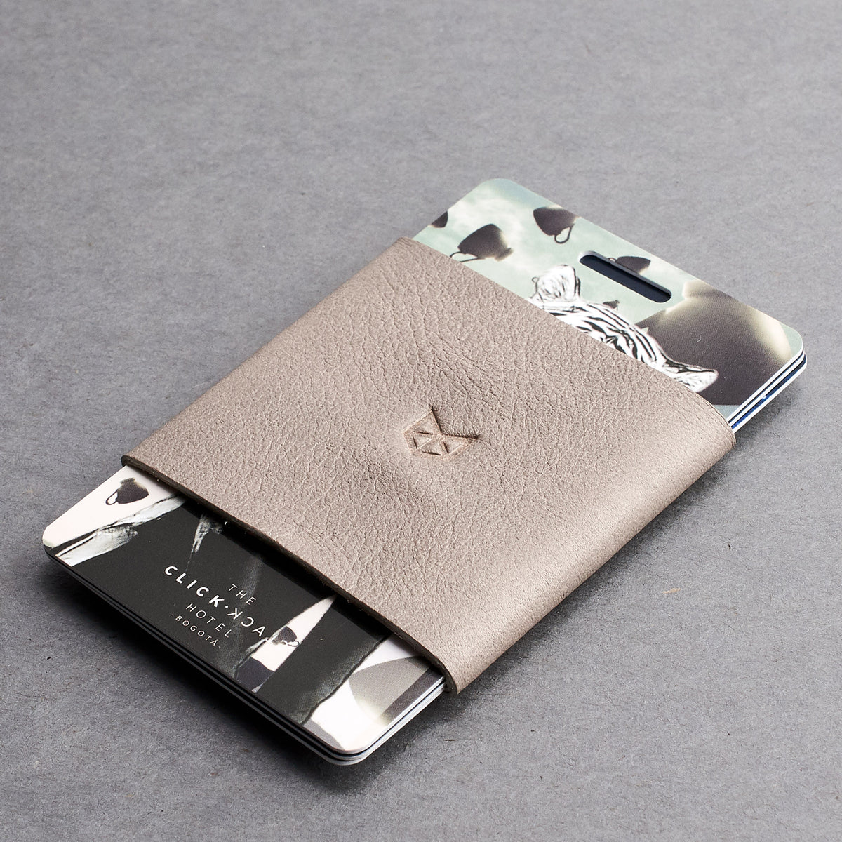 Elastic cardholder. Personalized grey bifold wallet for mens gifts. Handmade minimalist wallet