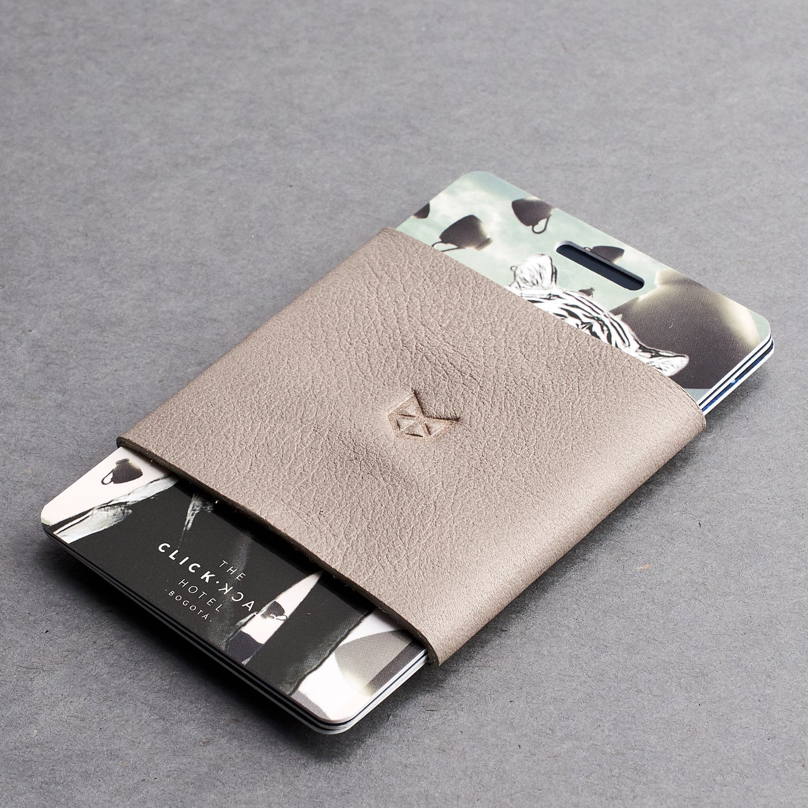 Elastic cardholder. Personalized grey bifold wallet for mens gifts. Handmade minimalist wallet