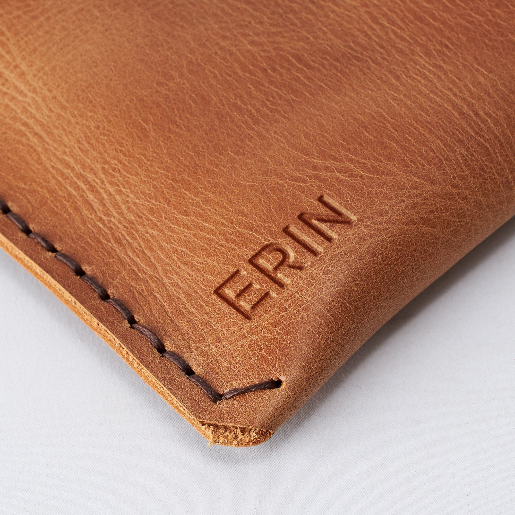Custom monogram engraving.  Personalized mens leather light brown case for MacBook Pro