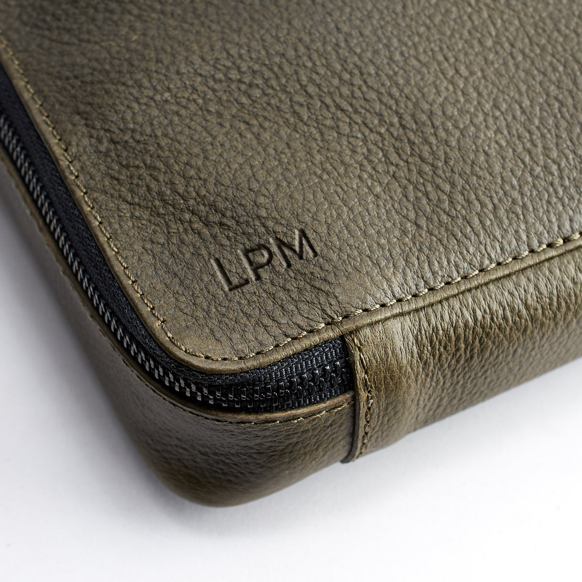Custom monogram. Green leather electronic organizer by Capra