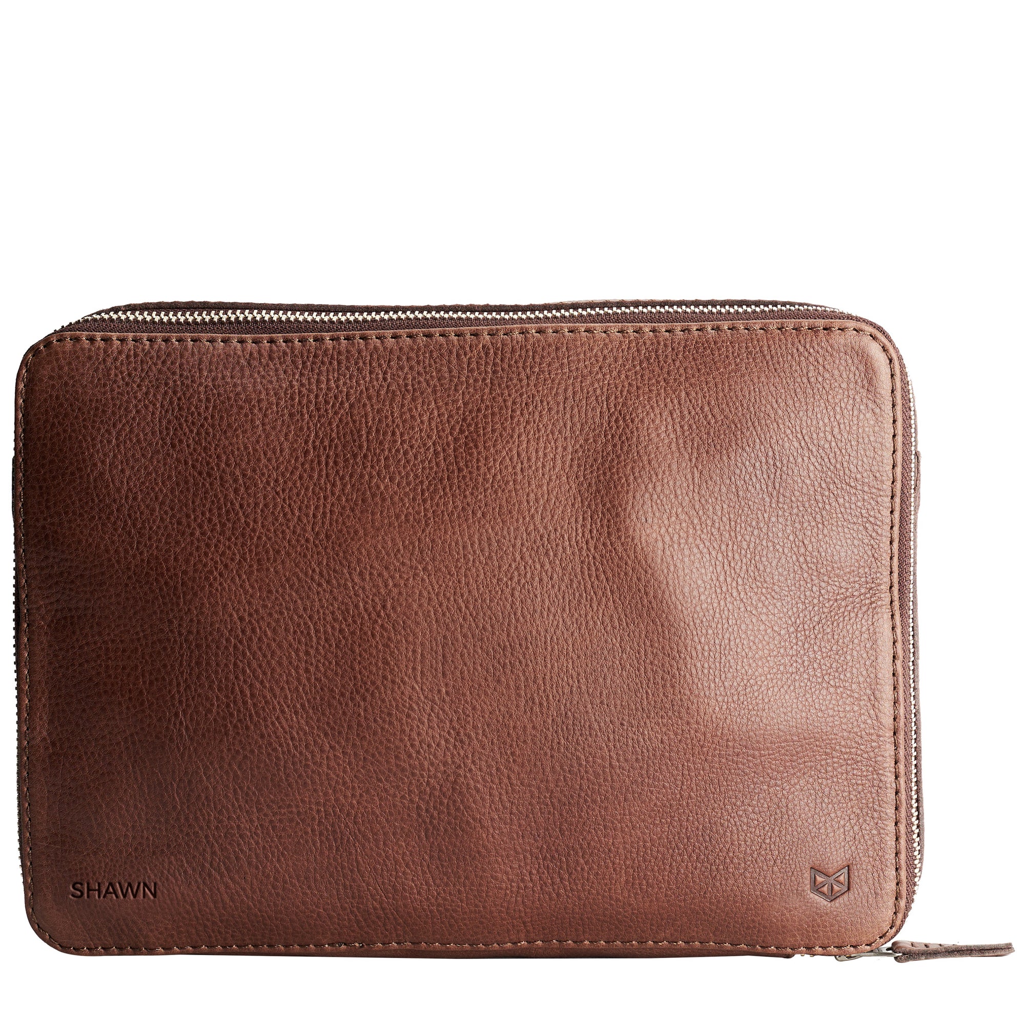 Custom monogram. Best tech organizer bag for travel brown by Capra Leather
