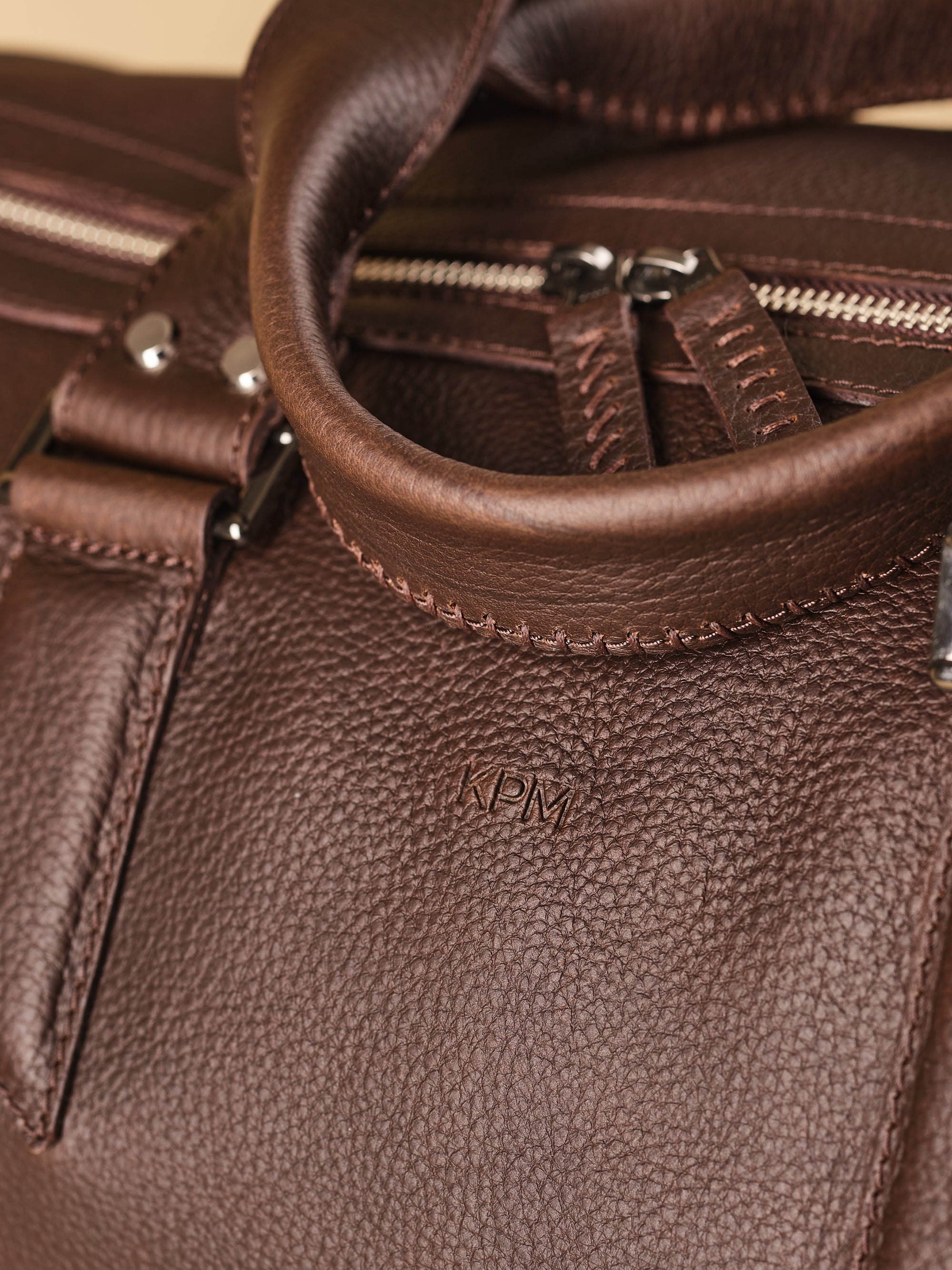 Custom Engraving Duffle with padded shoulder strap. Dark brown leather carryall bag. Mens travel weekender bag