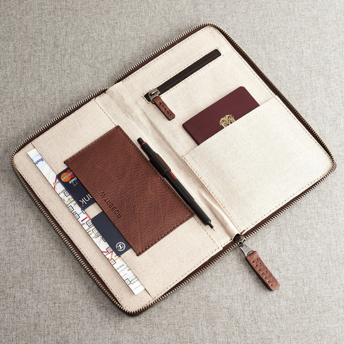 Custom engraving. Brown Passport Holder for travelers, document organizer, travel journal by Capra Leather