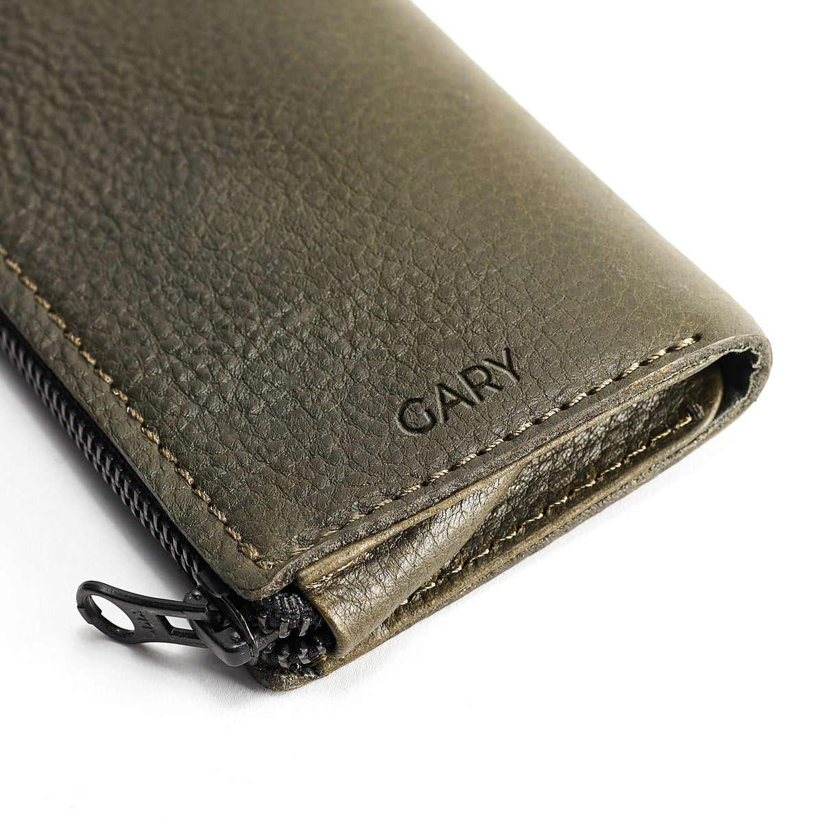 Green leather glasses case for men. Custom handmade leather sleeve for mens glasses