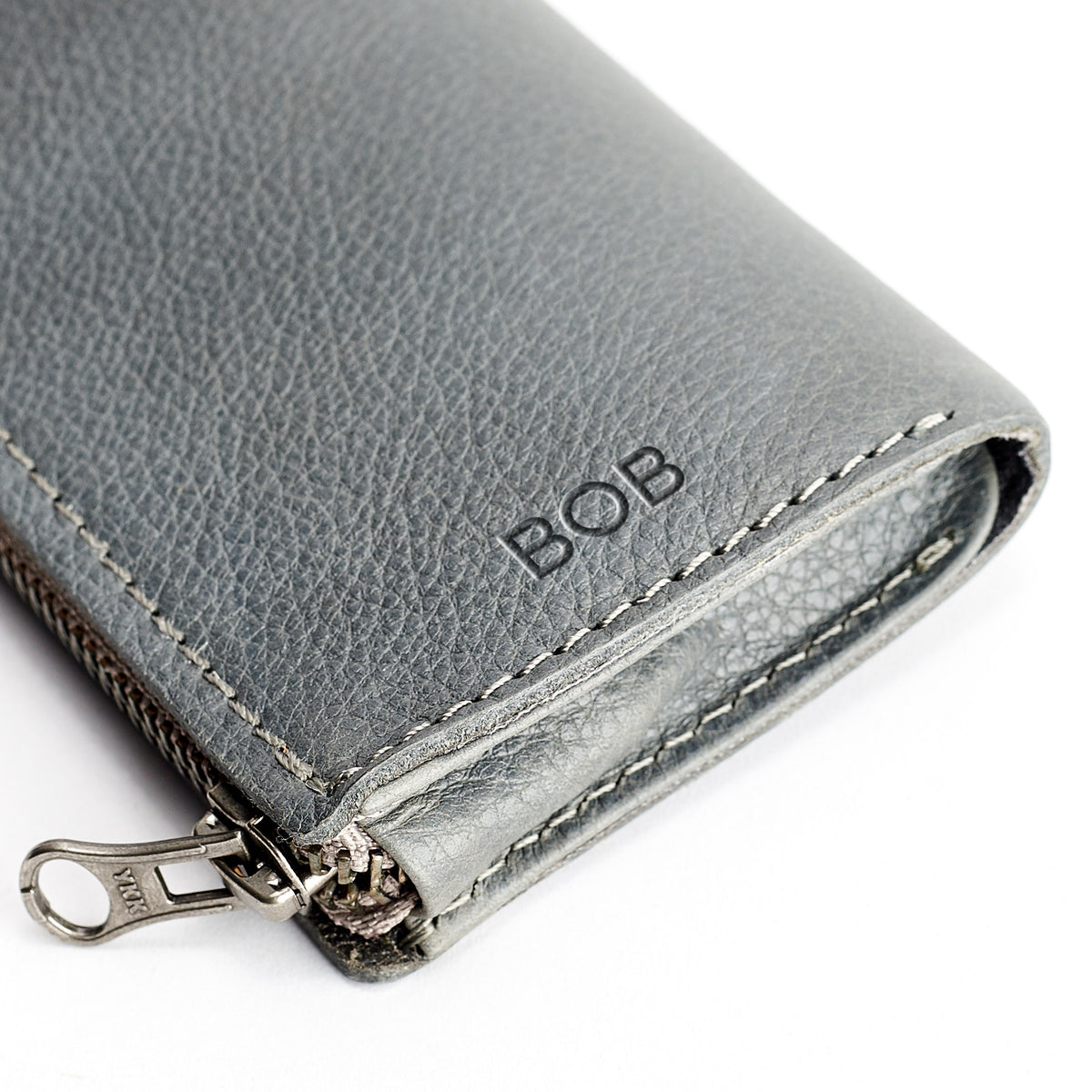 Engraving. Grey leather Glasses case, sunglasses case, hand stitched leather sleeve for reading glasses