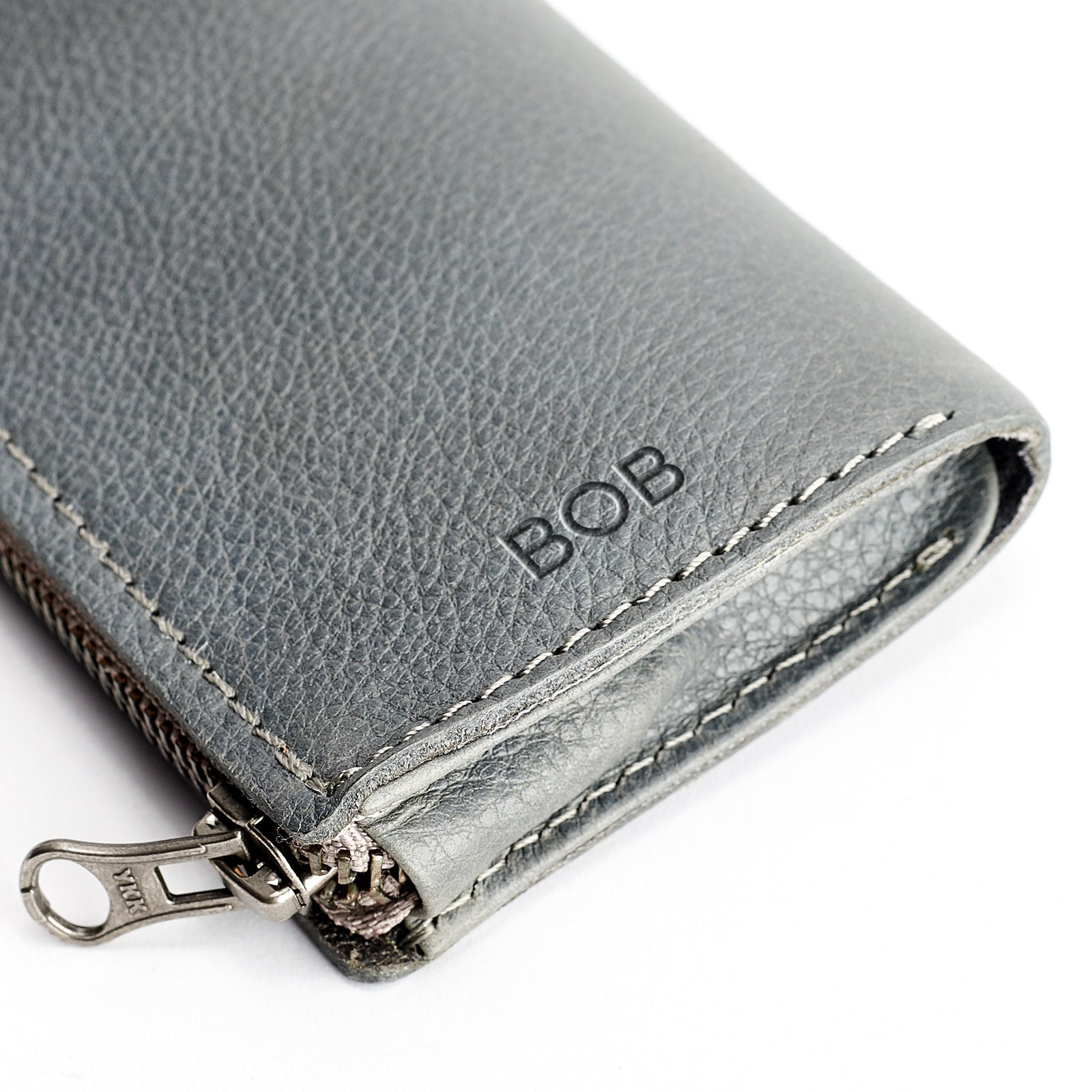 Engraving. Grey leather Glasses case, sunglasses case, hand stitched leather sleeve for reading glasses