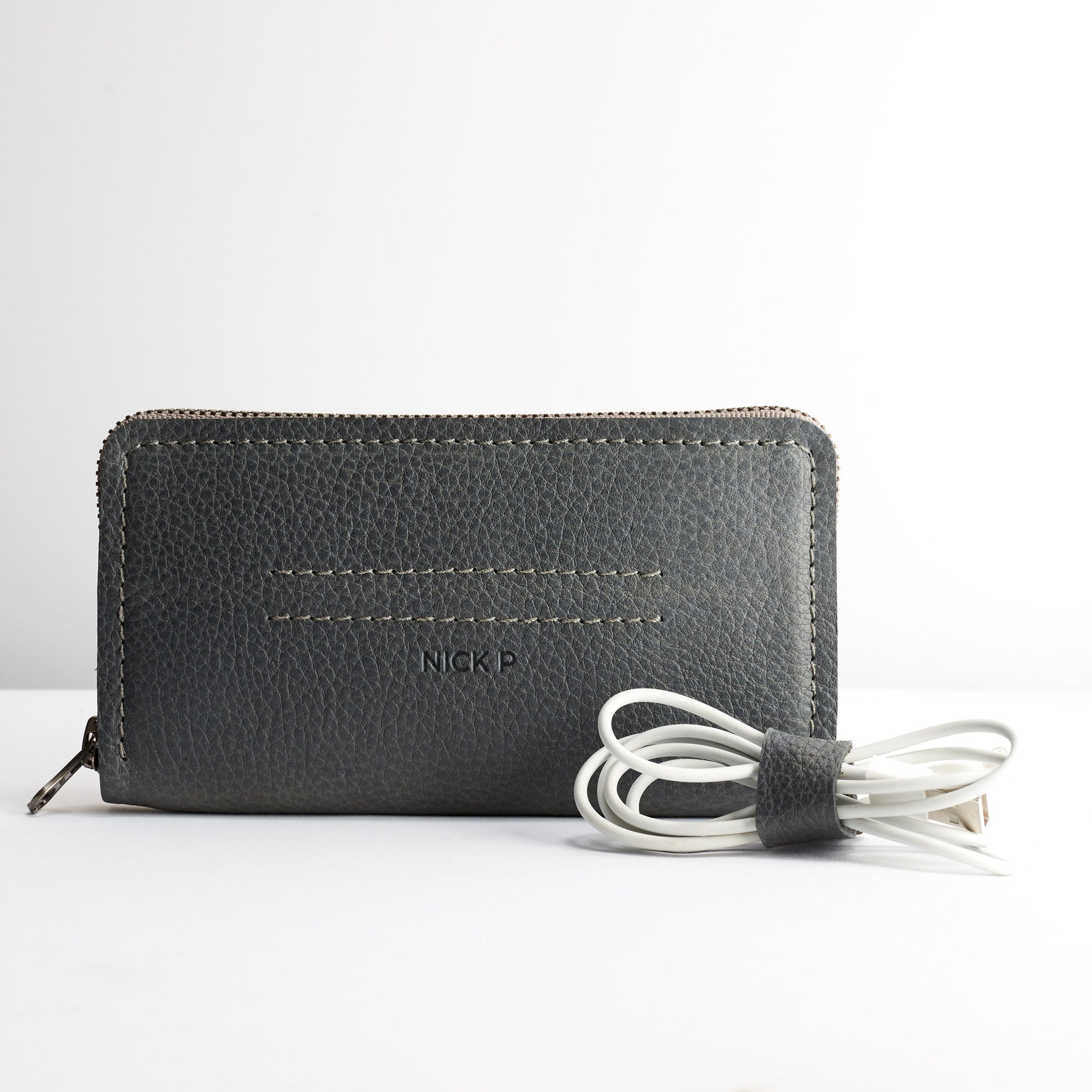 Custom engraving. Grey leather iPhone case wallet stand. iPhone x, iPhone 10, iPhone 8 plus leather stand sleeve