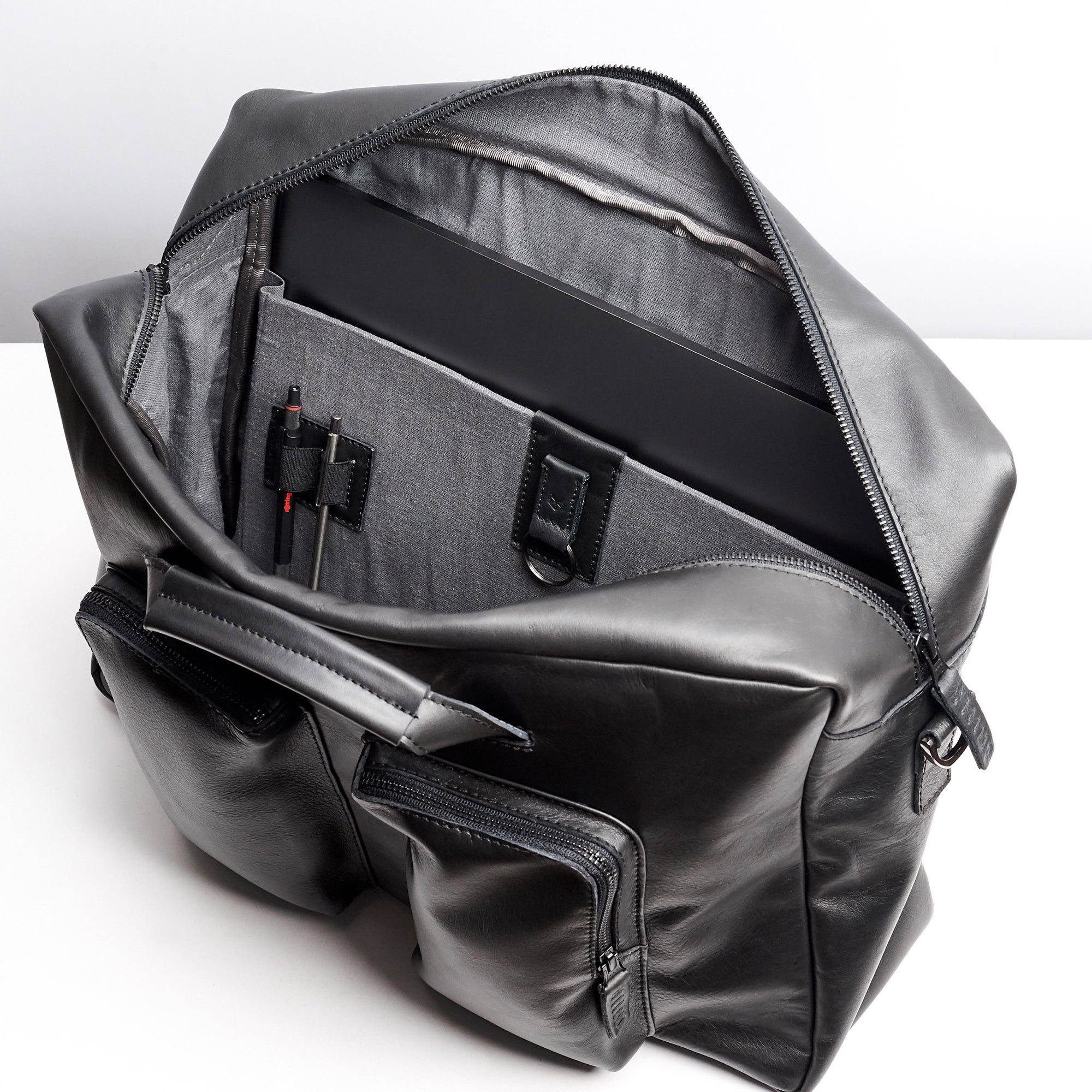 Linen Interior. Black handmade leather messenger bag for men. Commuter bag, laptop leather bag for mens gifts