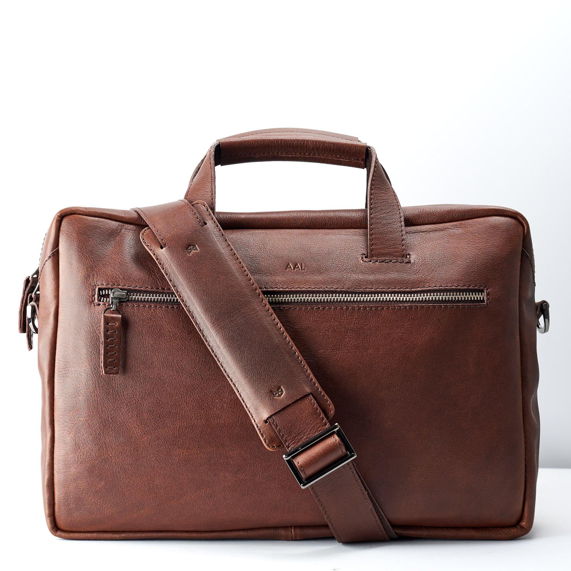 Custom engraving. Brown handmade leather messenger bag for men. Commuter bag, laptop leather bag by Capra Leather.