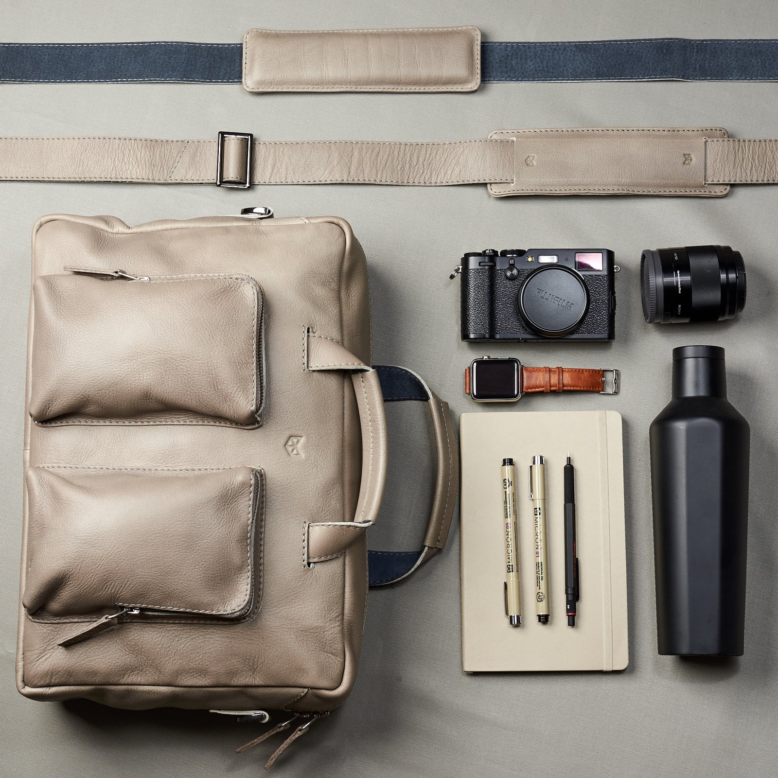 Everyday carrying. Grey handmade leather messenger bag for Men by Capra Leather. Commuter bag, mens weekender bag 