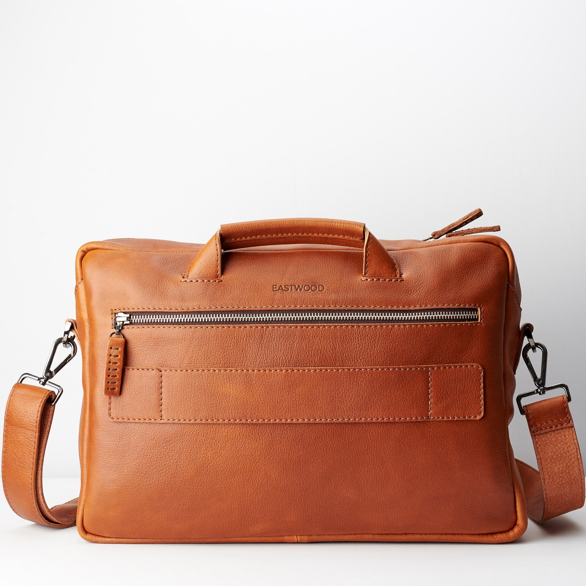 Custom engraving. Tan handmade leather messenger bag for Men by Capra Leather. Tech bag, mens weekender bag 