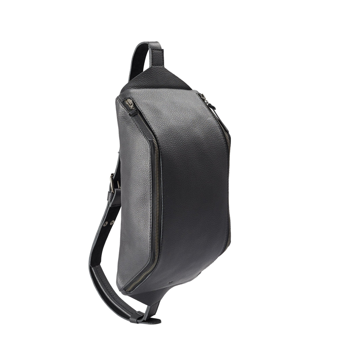 Frontal view. Fenek Sling Bag Black by Capra Leather