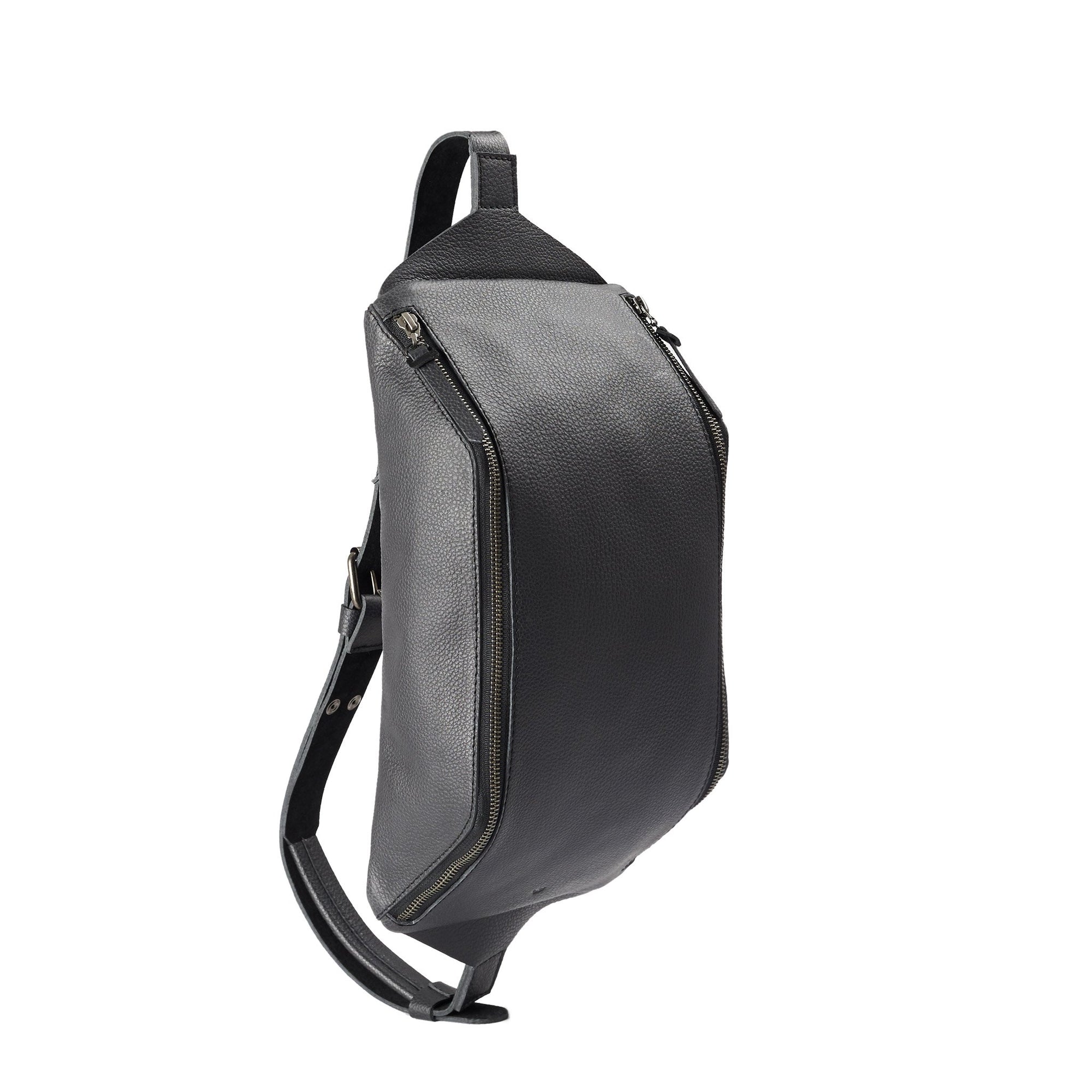black leather sling bag backpack Cowhide Expandable Shoulder #BP3610K Jamin Leather The top zipper compartment provides additional storage space for larger items Black Genuine Leather Sling Backpack,