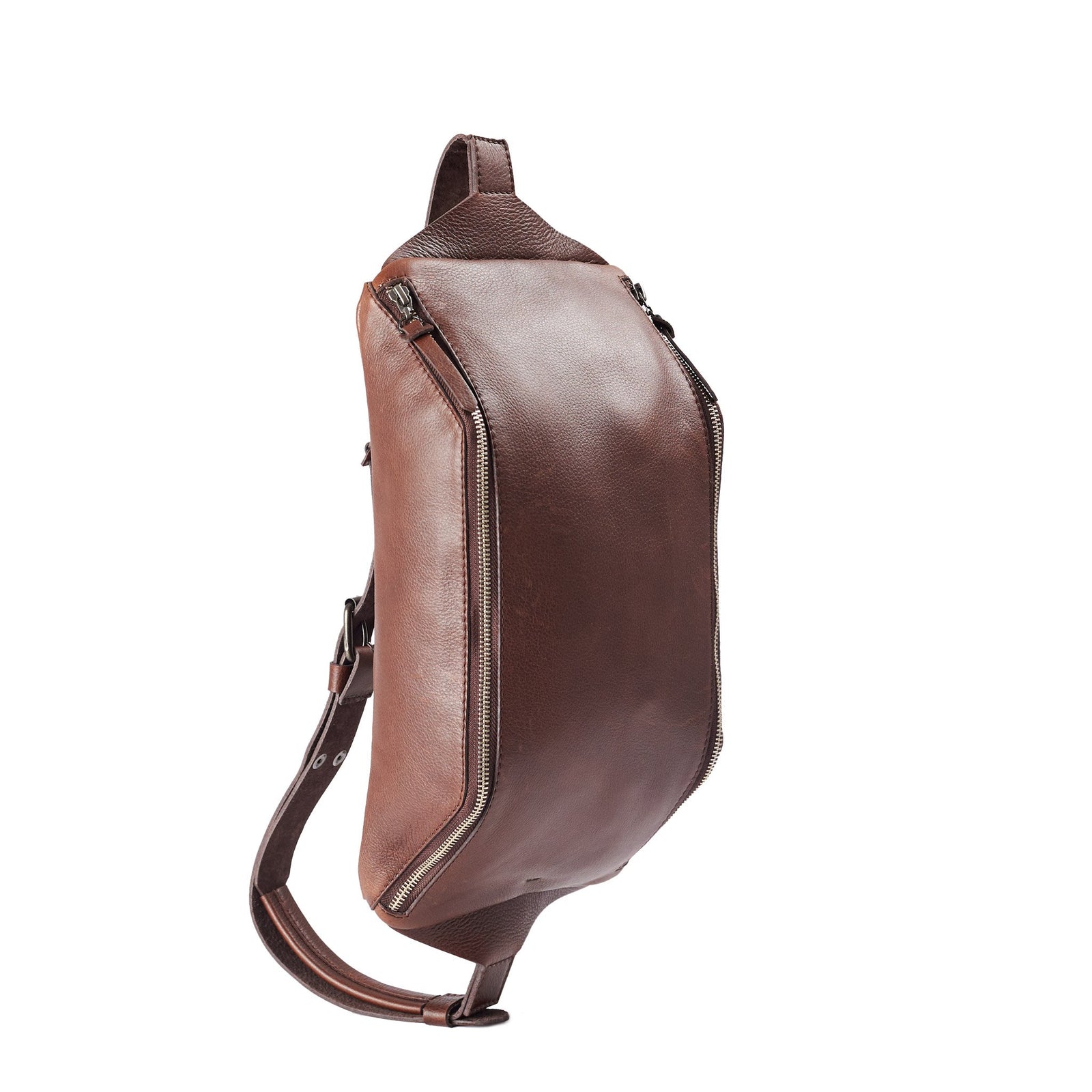 Front view. Fenek Sling Bag Brown by Capra Leather