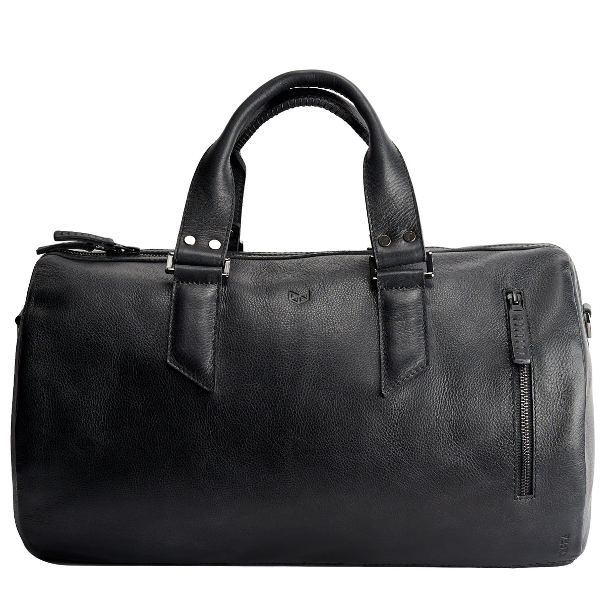 Black Duffle leather travel bag for men. Gym athletic bag 
