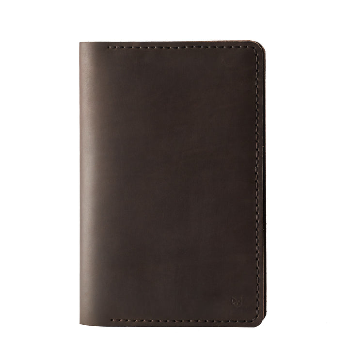 Front. Entirely hand stitched Moleskine Large and Pocket leather cover. Traveler's journal case.
