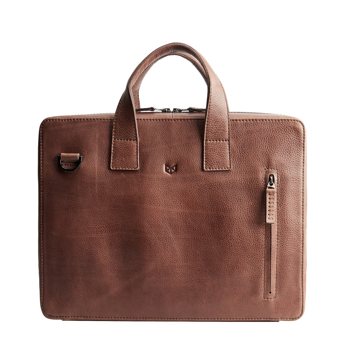 Mens leather briefcase. Brown soft slim workbag for mens gifts 