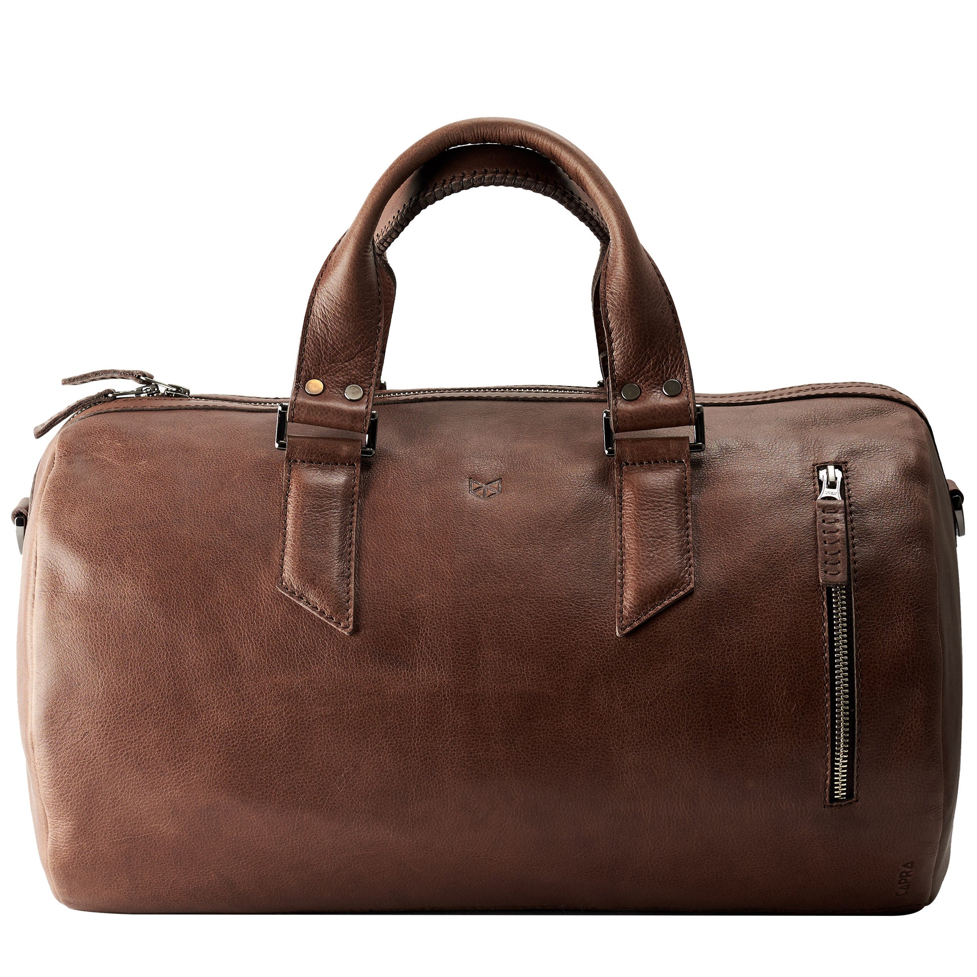 Brown fashion leather duffle bag for men. Handmade designer handbag 