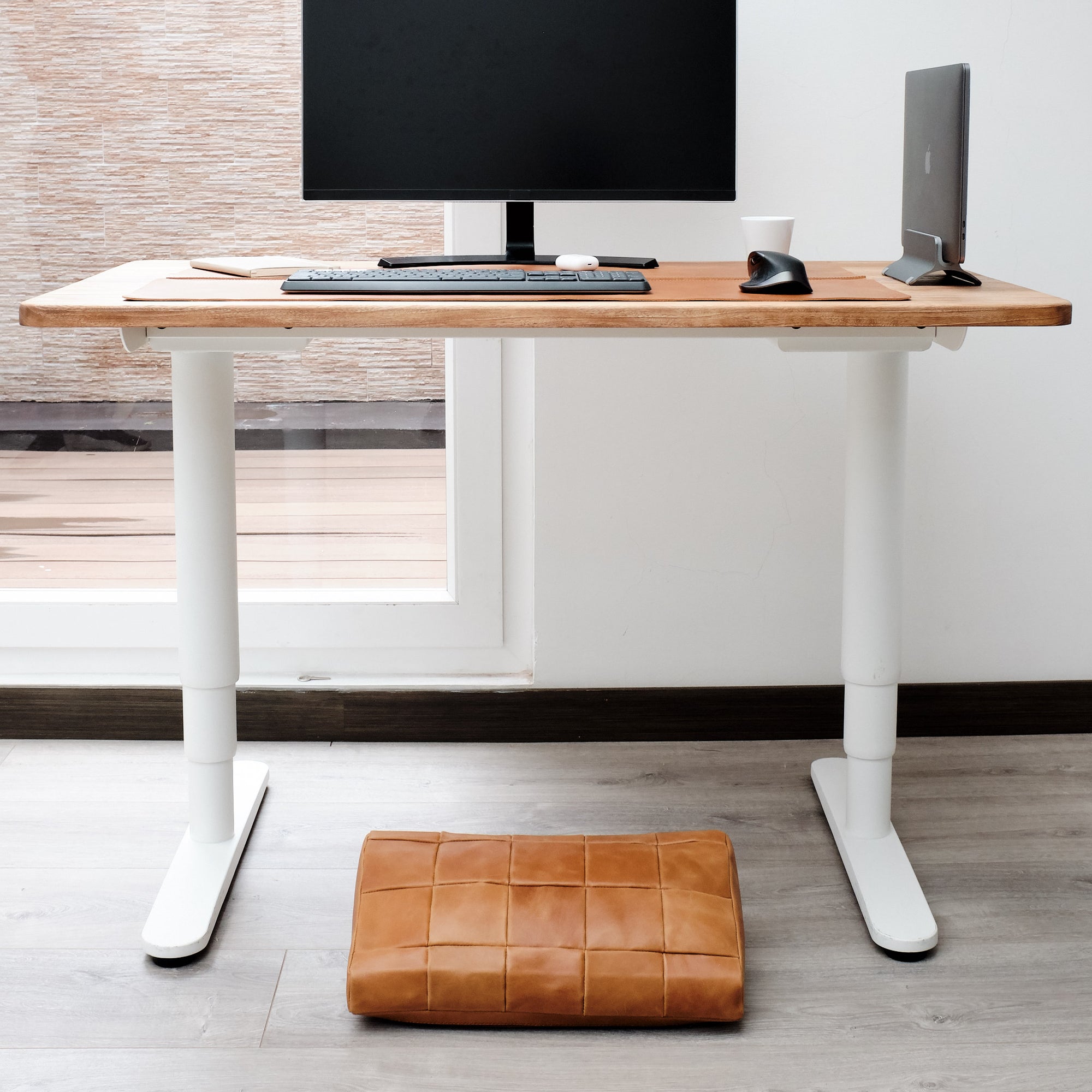 Home Office. Ergonomic under desk footrest cover in tan by Capra Leather