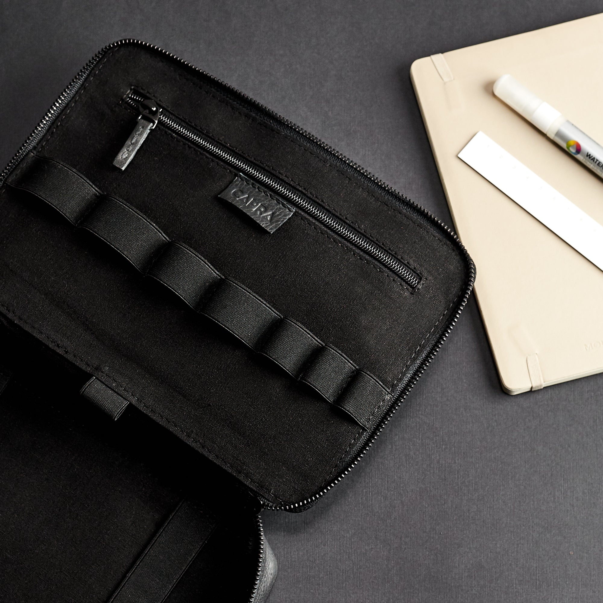 Organization elastic slots. Black gear bags by Capra Leather. Fits iPad Pro 11