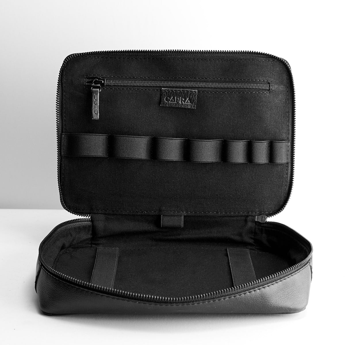Linen interior. Leather essentials bag. Mens gadget bag for tech devices