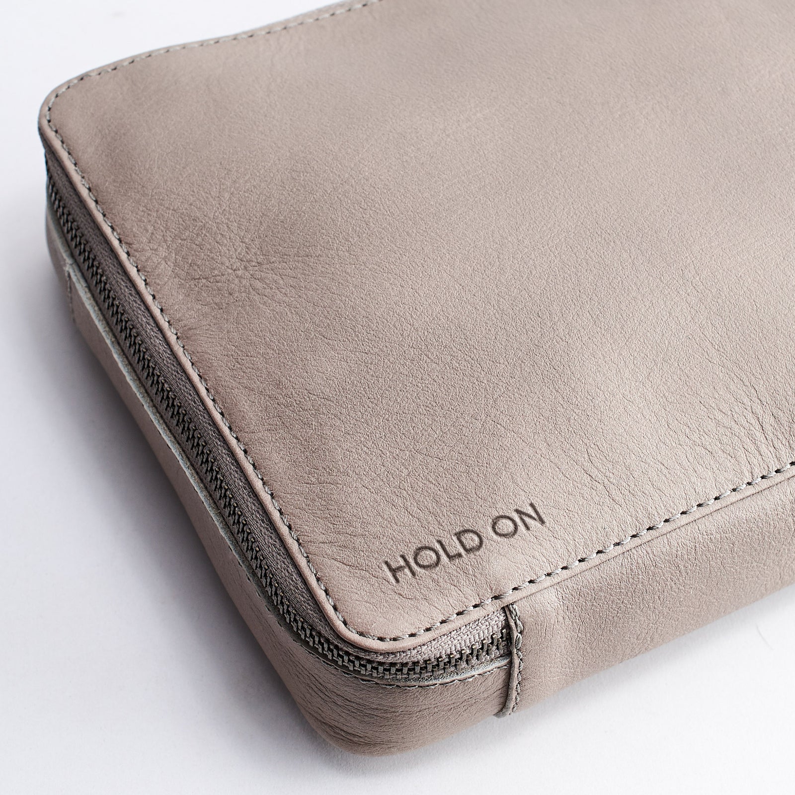 Custom monogram. Grey tech organizer travel by Capra Leather. Fits iPad Air with Apple pencil.