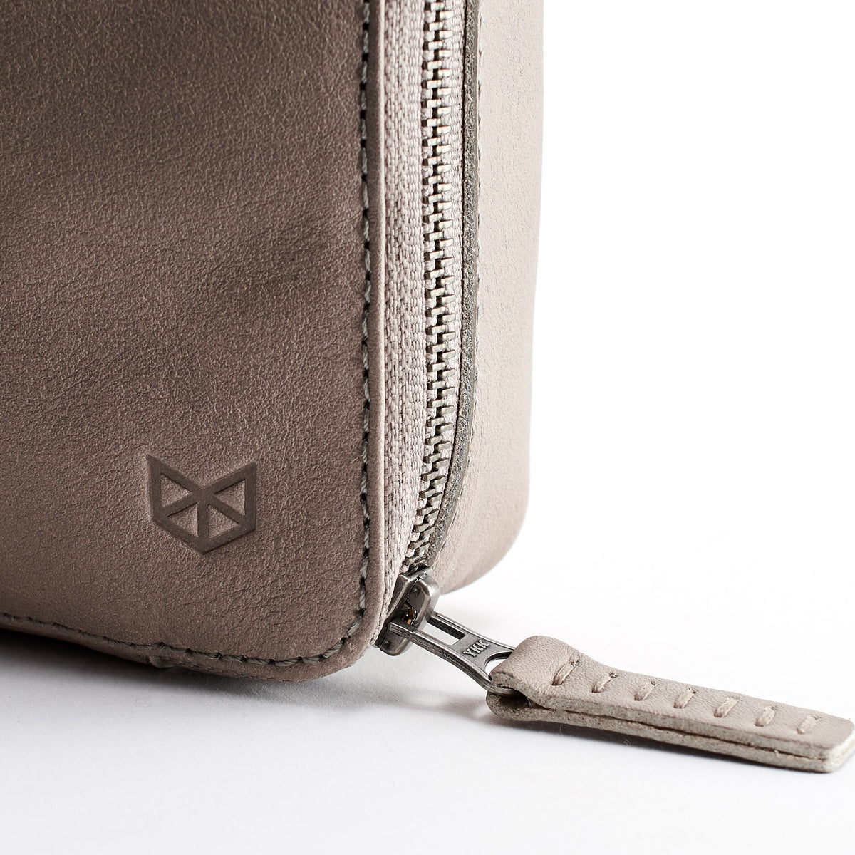 YKK metallic zippers. Grey leather electronic organizer by Capra