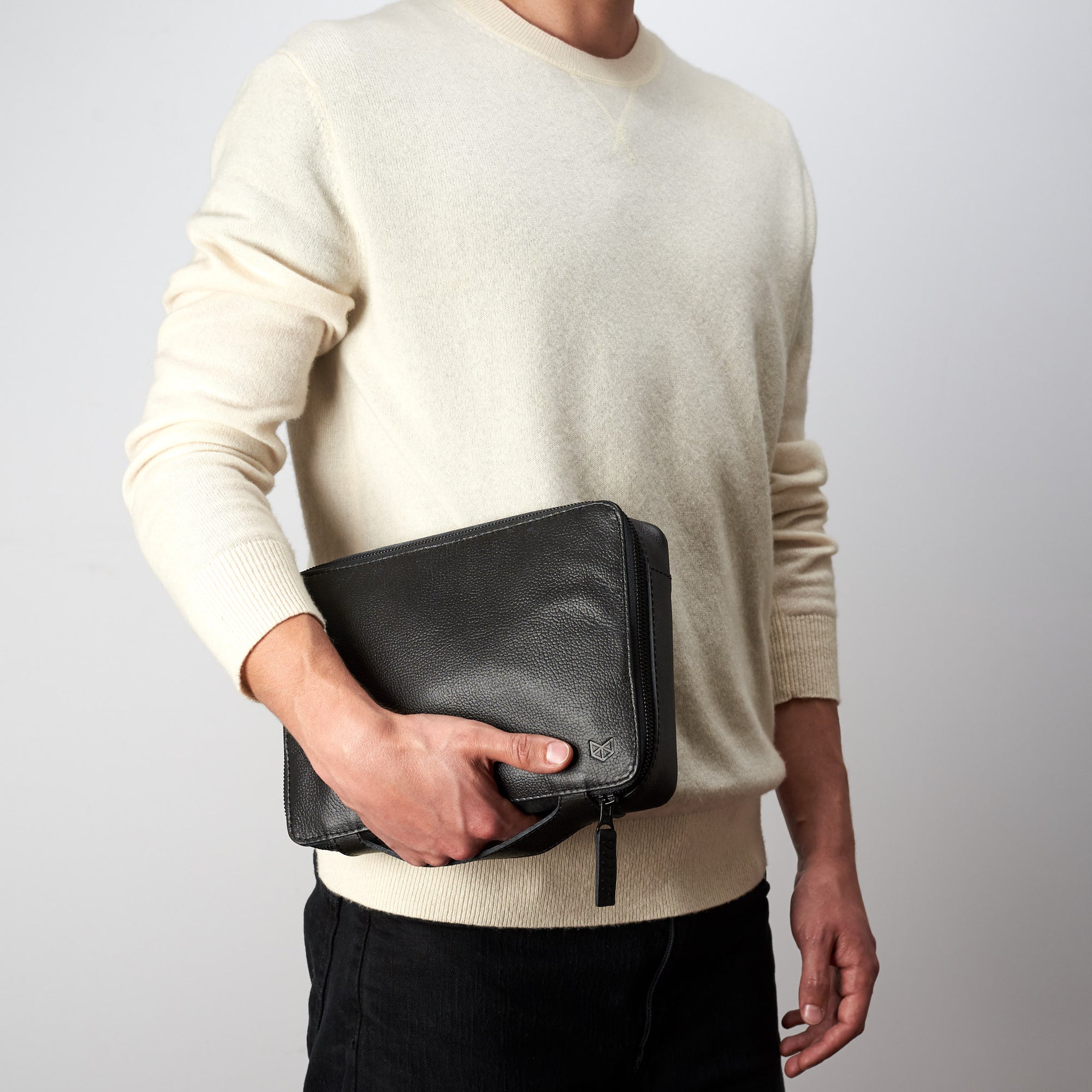 Black mens edc bag by Capra Leather. Fits Apple iPad Air