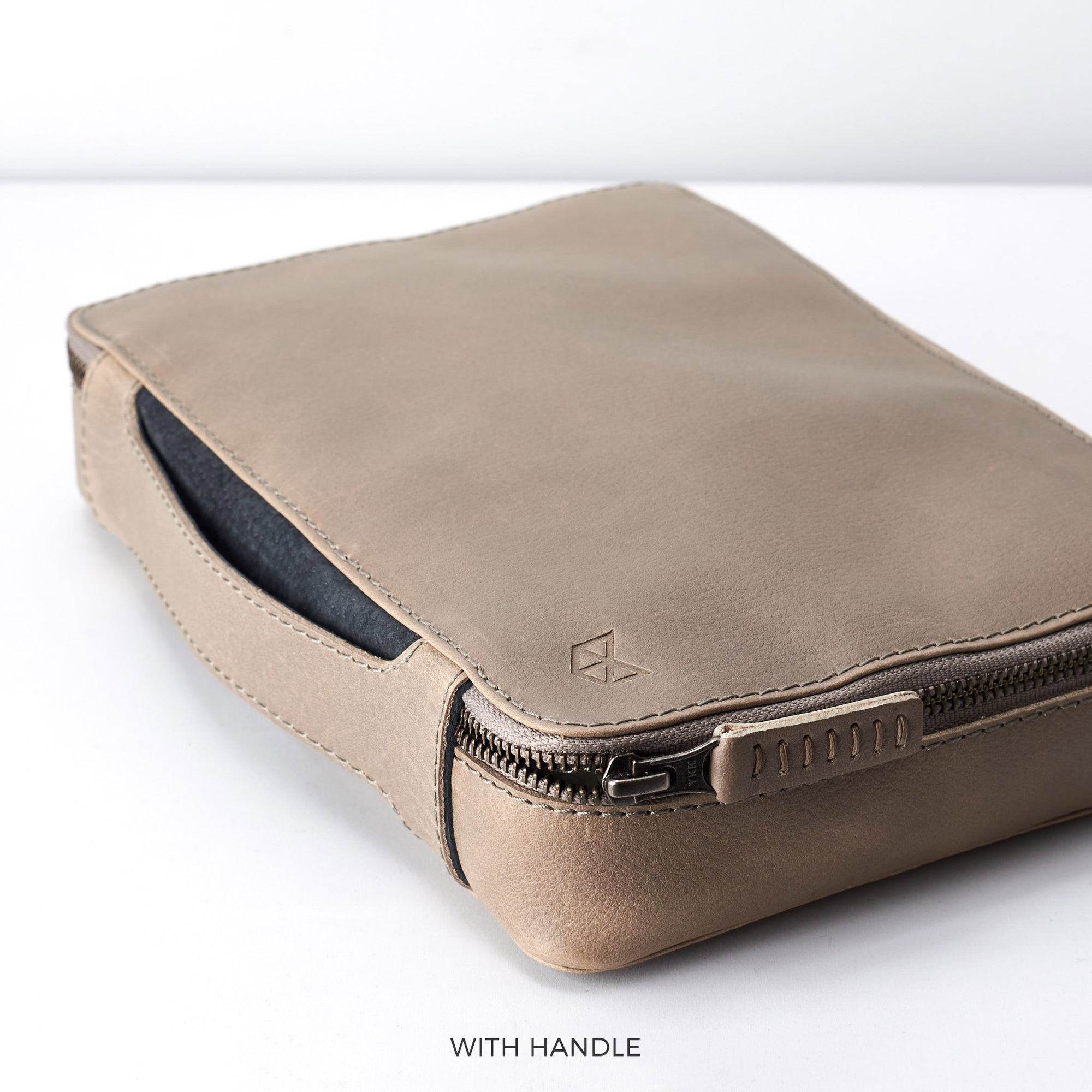 Leather handle. Grey leather gadget bag. Small EDC gear pouch by Capra Leather