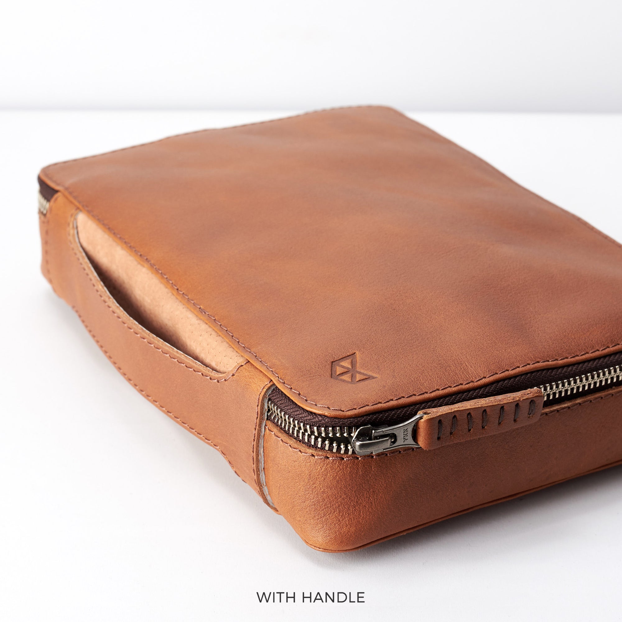Leather handle. Tech bags for men tan by Capra Leather. Small EDC bags