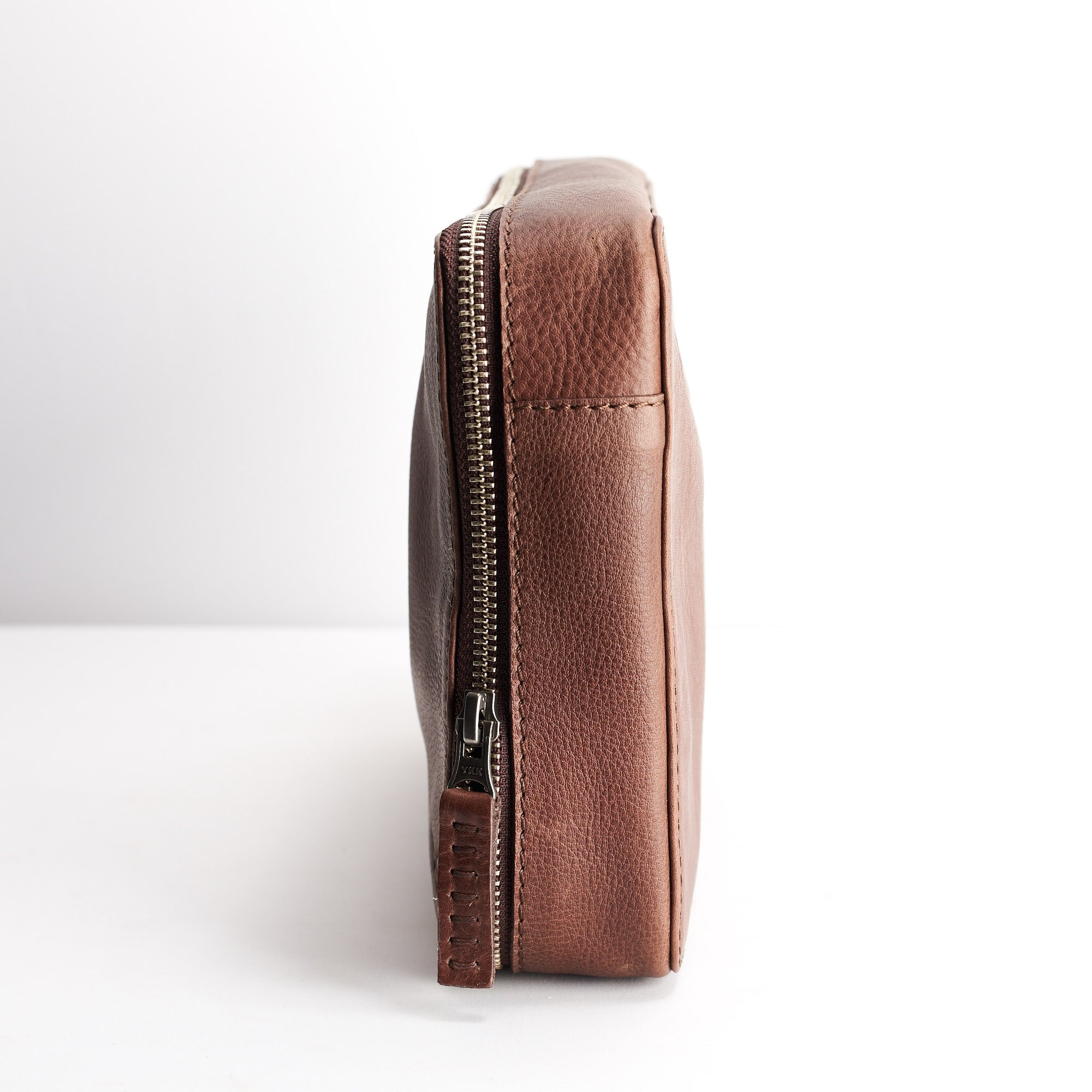Slim profile. Brown tech organizer travel. Leather essentials bag for iPad. Travel bag by Capra Leather