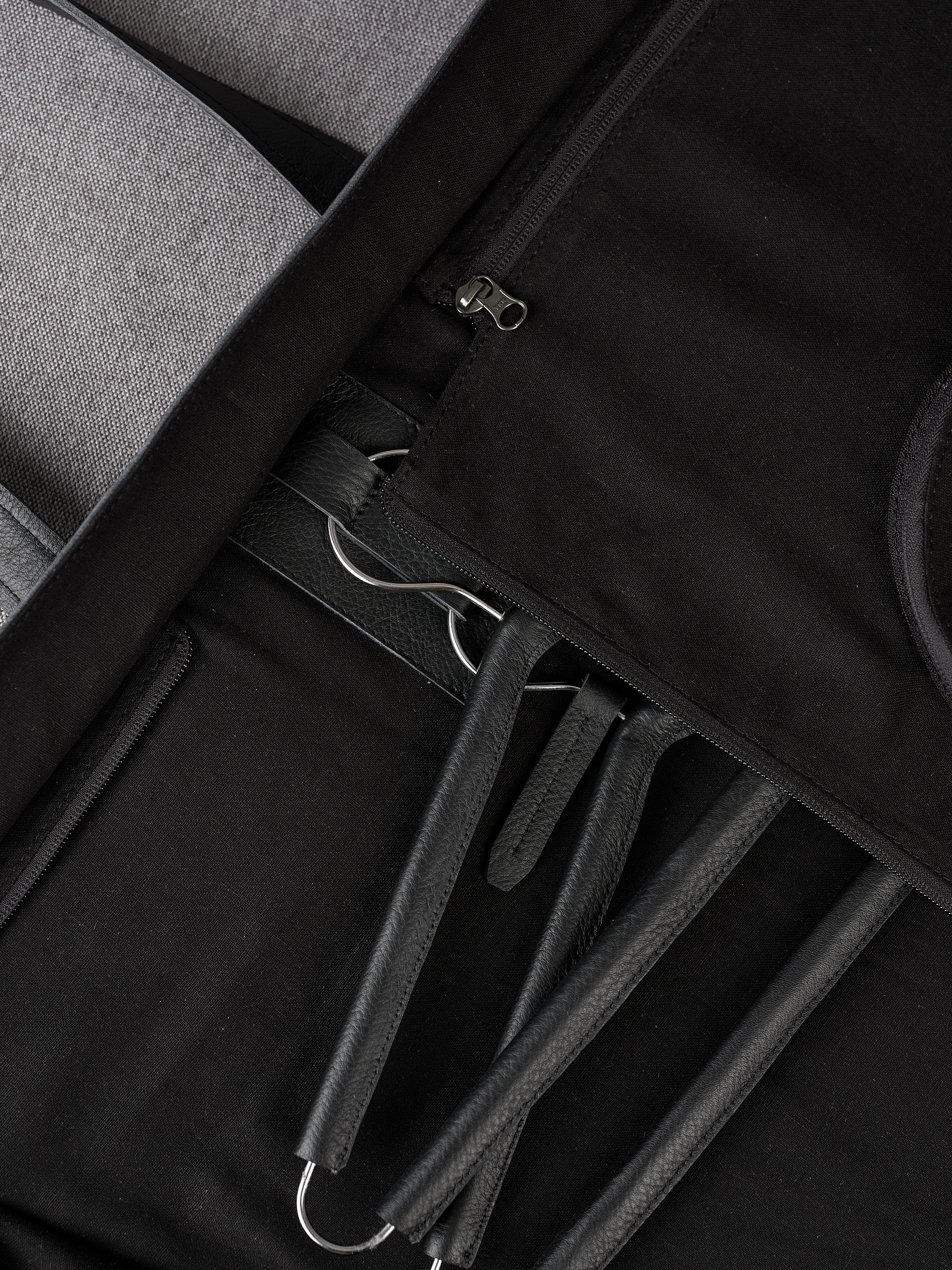 Leather wardrobe hangers. Suit Carrier Black by Capra