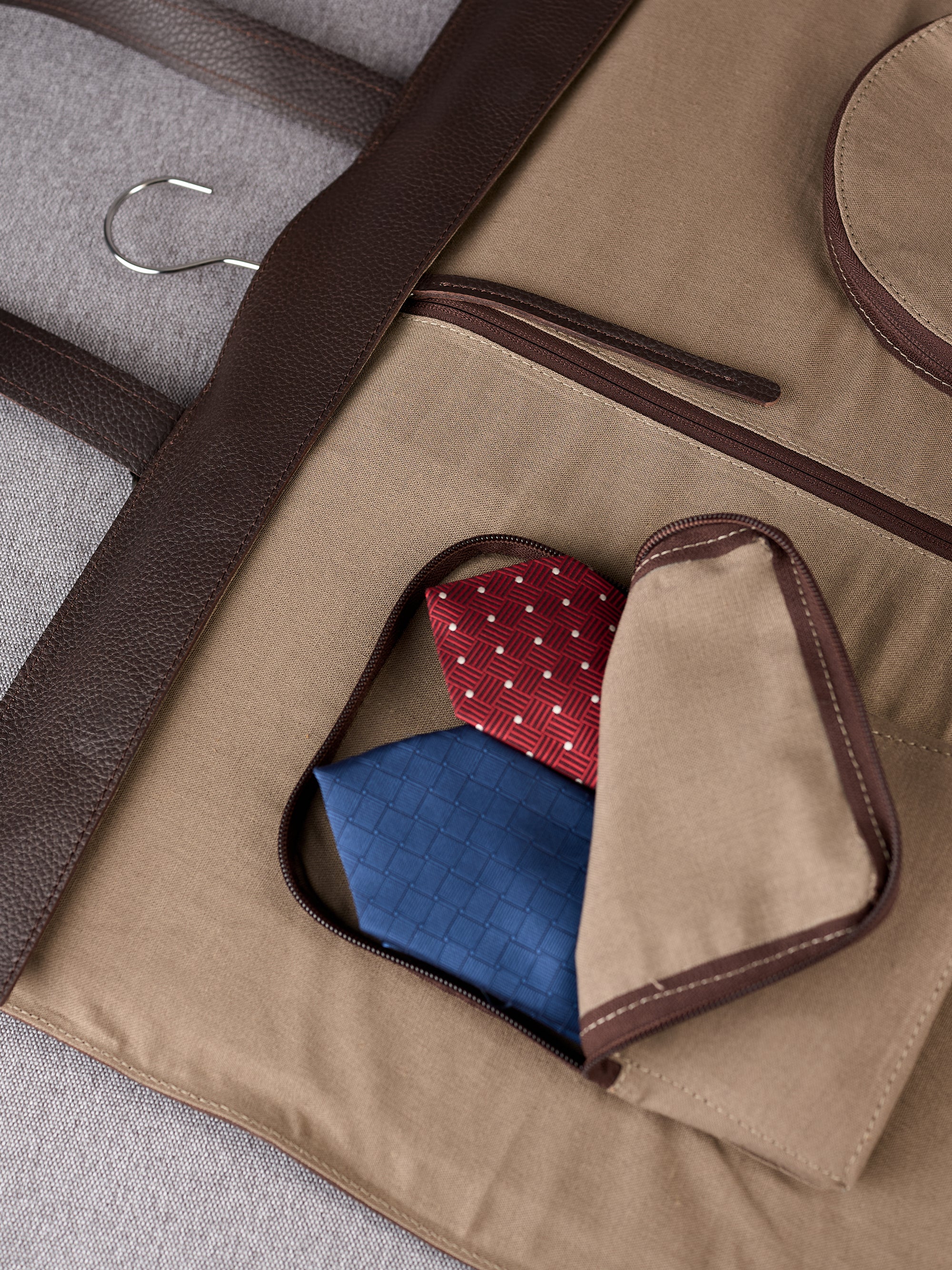 Pocket for ties. Monogrammed Garment Bag Dark Brown by Capra Leather