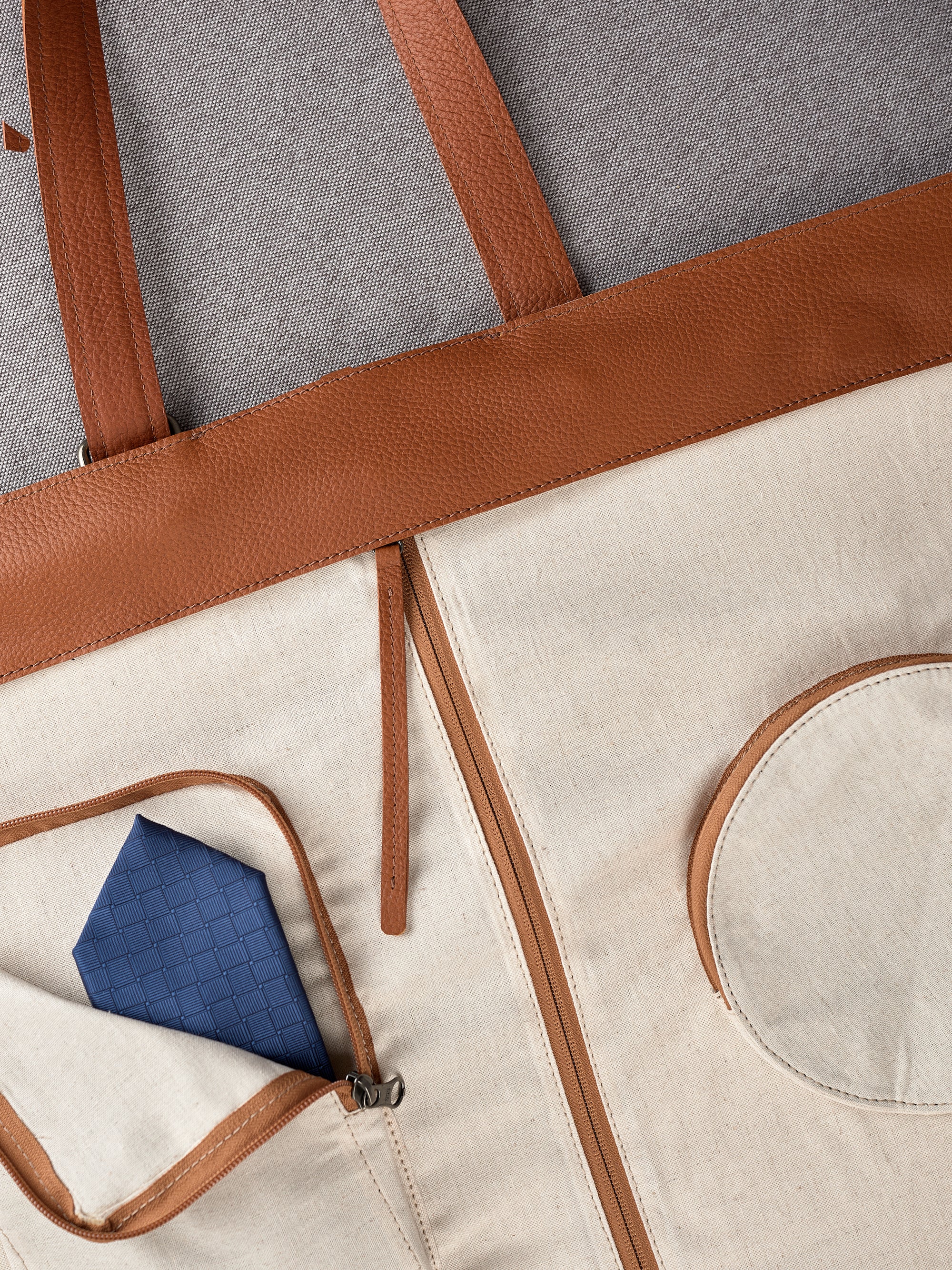 Internal Zipper Pockets. Travel Garment Bag Tan by Capra Leather