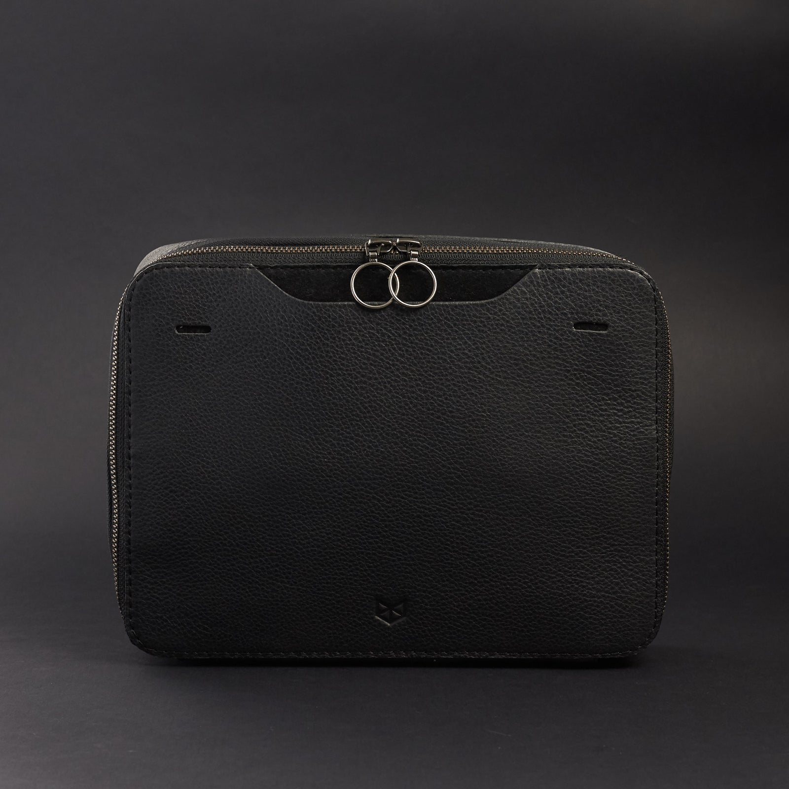 Organization elastic slots. Black small tech bag by Capra Leather